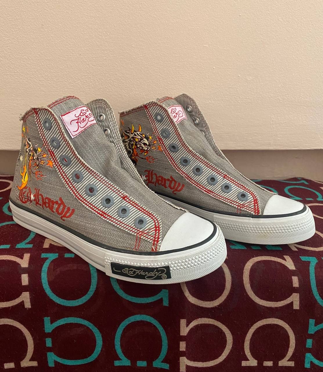 Christian Audigier × Ed Hardy × Vintage NEW! Vintage Ed Hardy Hi Top Sneakers Rare Fish Mermaid Y2K Size US 5 / IT 35 - 2 Thumbnail
