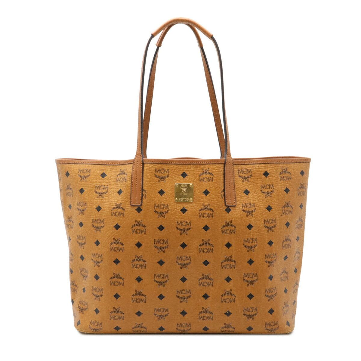 MCM Visetos Pvc Leather 2Way Tote Bag Canvas Shoulder Bag in Brown, Women's