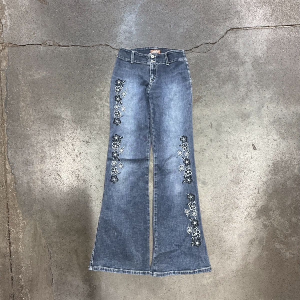 Vintage Y2K Vintage Flared Jeans Distressed Embellished Grunge Skate Size 30" / US 8 / IT 44 - 1 Thumbnail