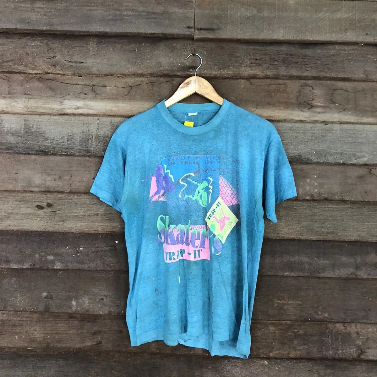 Vintage D Skater Trap it vintage thrashed skate Blue worn Tee #3145 Size US M / EU 48-50 / 2 - 1 Thumbnail