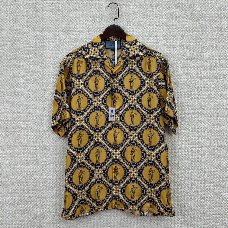Gucci Blue and yellow color-matched silk shirt
