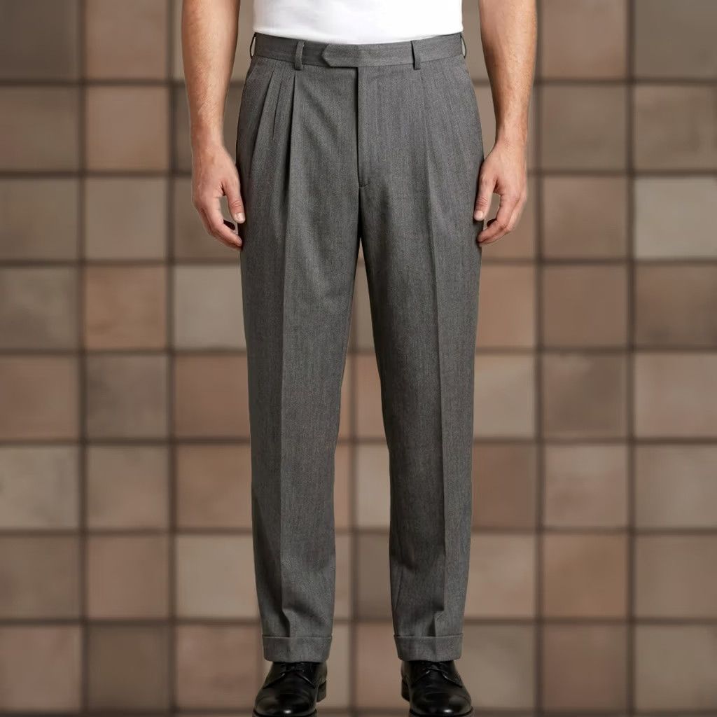 Vintage Bachrach Grey Pleated Dress Pants 100% Wool Cuffed Trousers 38x34 Mens Pants Formal Dress Wool Gray Solid Front Pleated Cuffed 38x34 Size US 38 / EU 54 - 1 Thumbnail