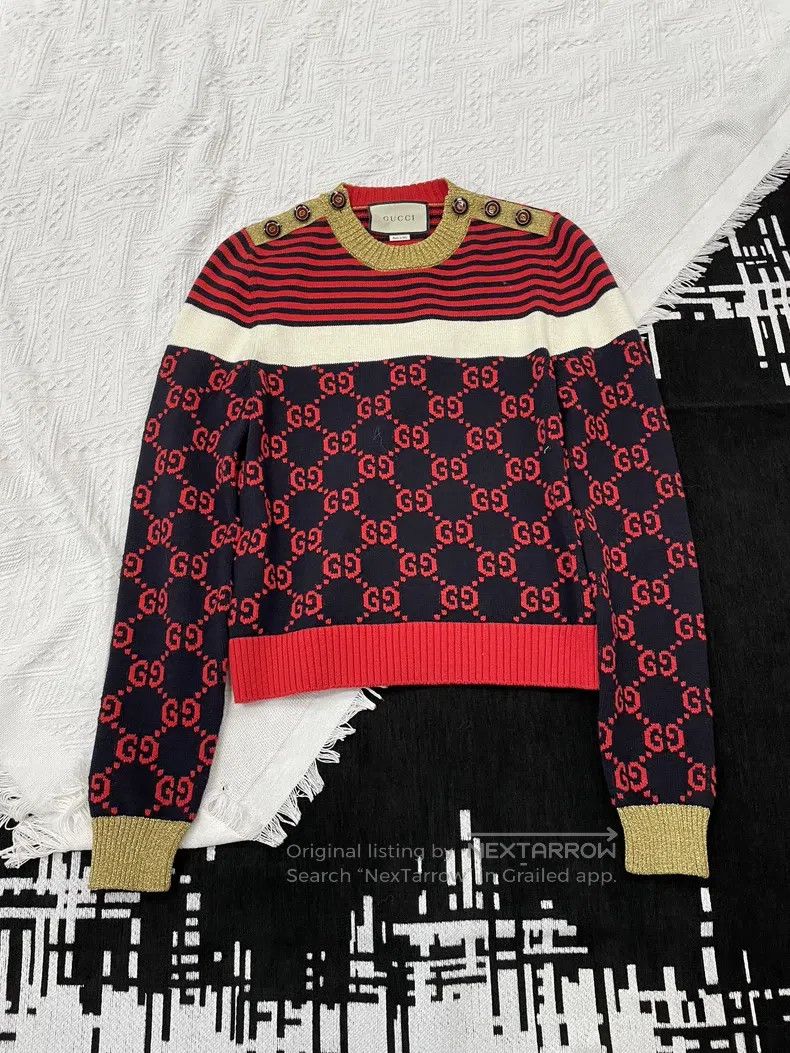 Gucci Gucci Red striped gold full double G knitwear sweater Size S / US 4 / IT 40 - 1 Thumbnail