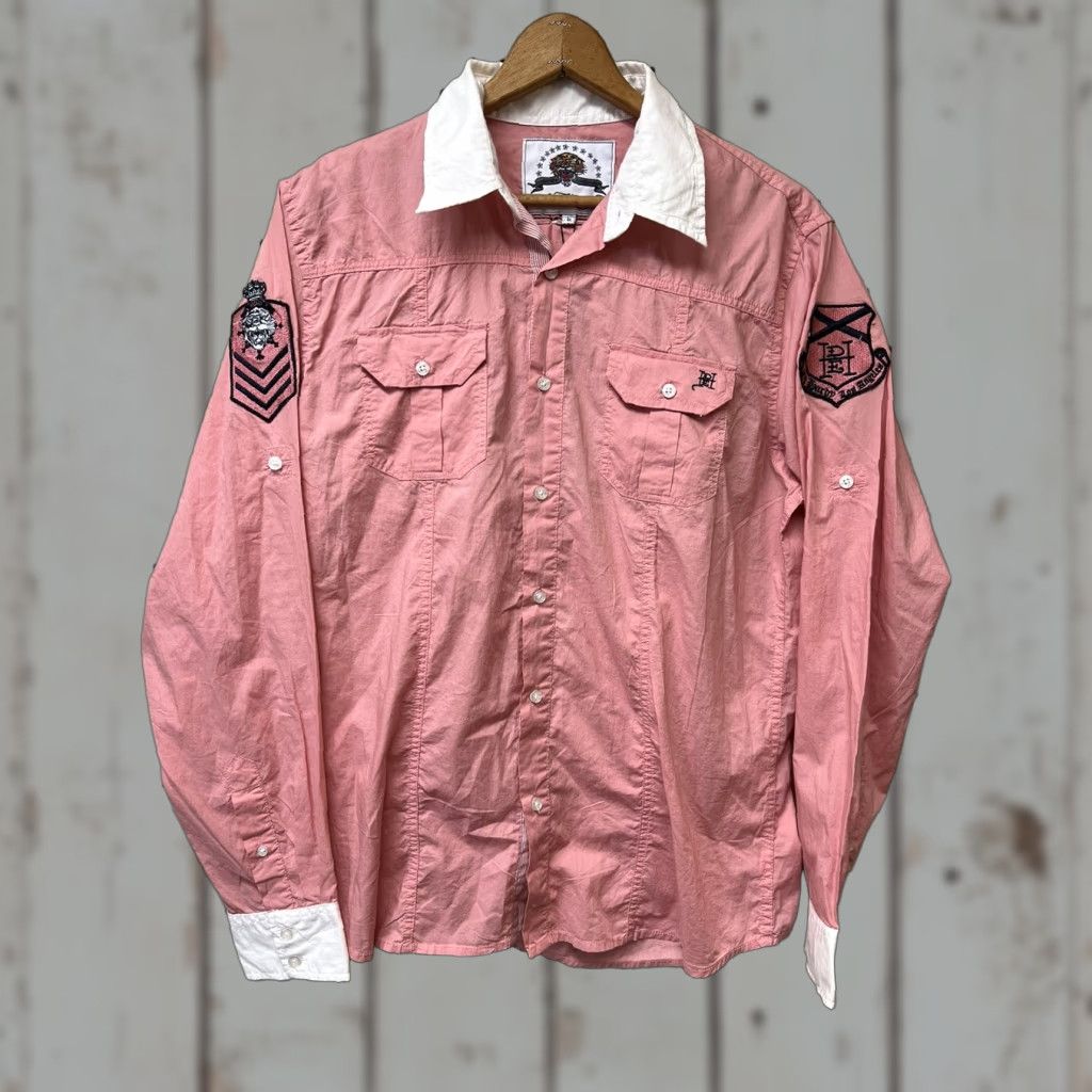 Ed Hardy VINTAGE Ed Hardy Button-Down Shirt LA Club House LA Embroidered Long Sleeve Pink L Mens Button-Up Regular Collar-Down Tattoo Style Size US L / EU 52-54 / 3 - 1 Thumbnail