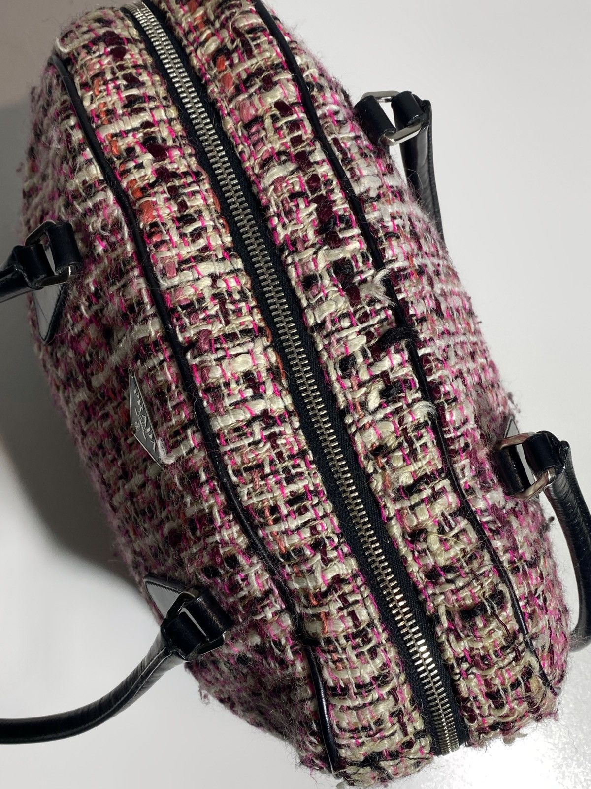 Prada Prada Boston Bag Triangle Logo Plate Tweed Size ONE SIZE - 18 Thumbnail