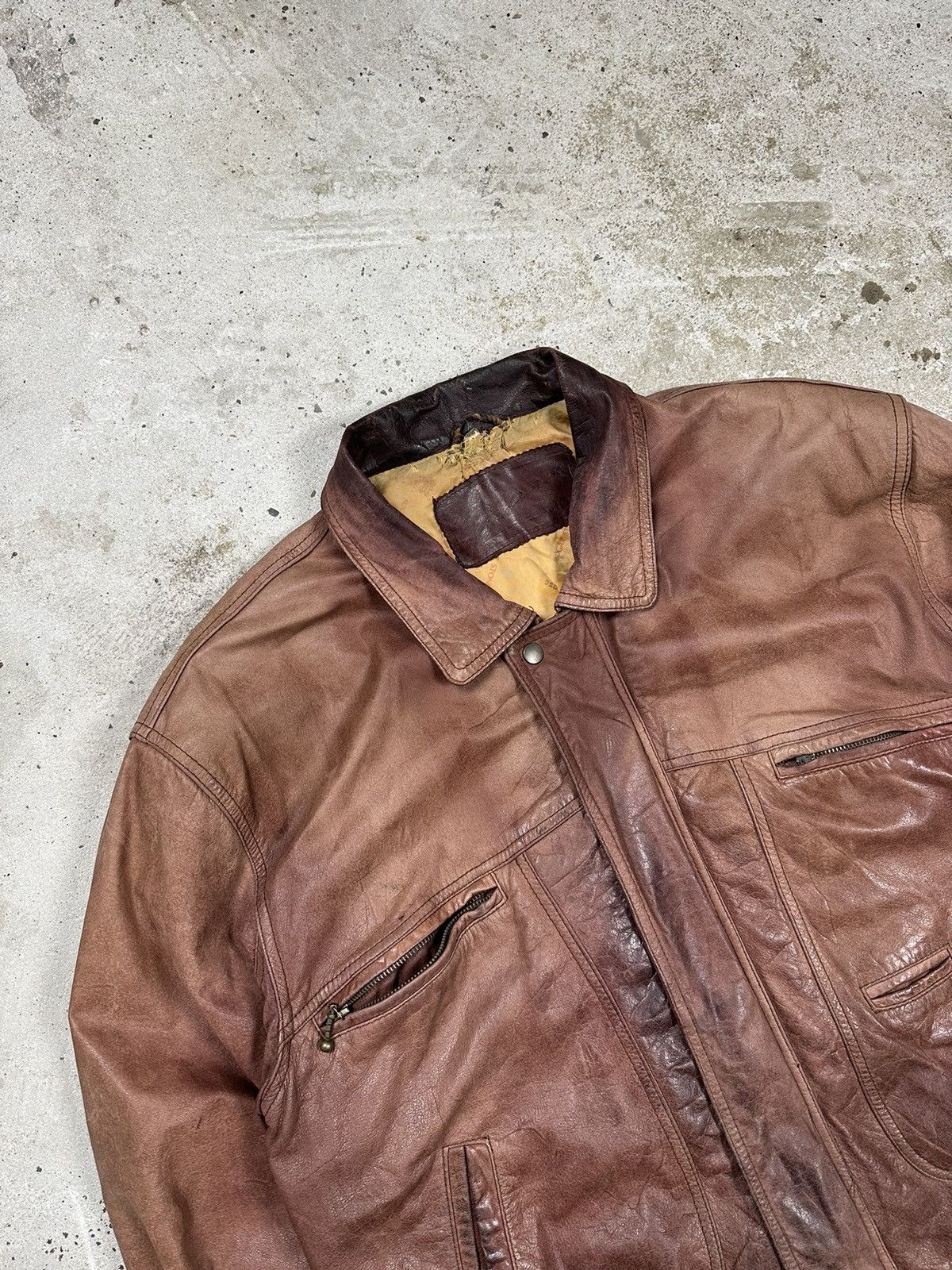 Vintage ‼️ Vintage 90s Distressed Brown / Orange Leather Jacket Rare Size US L / EU 52-54 / 3 - 6 Thumbnail