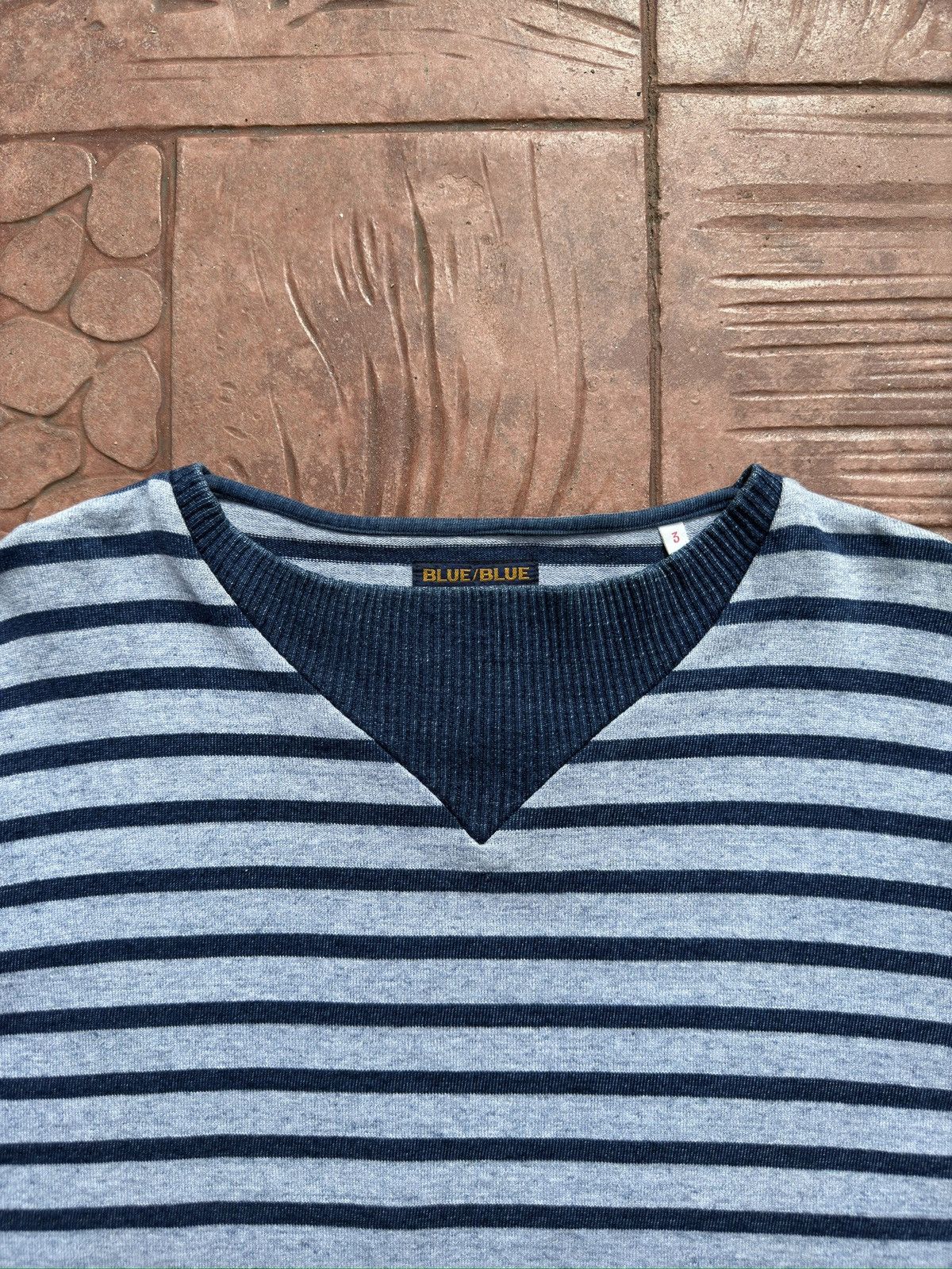 45rpm BLUE BLUE JAPAN Big V-Neck Indigo Stripes Jumper Size US L / EU 52-54 / 3 - 3 Thumbnail