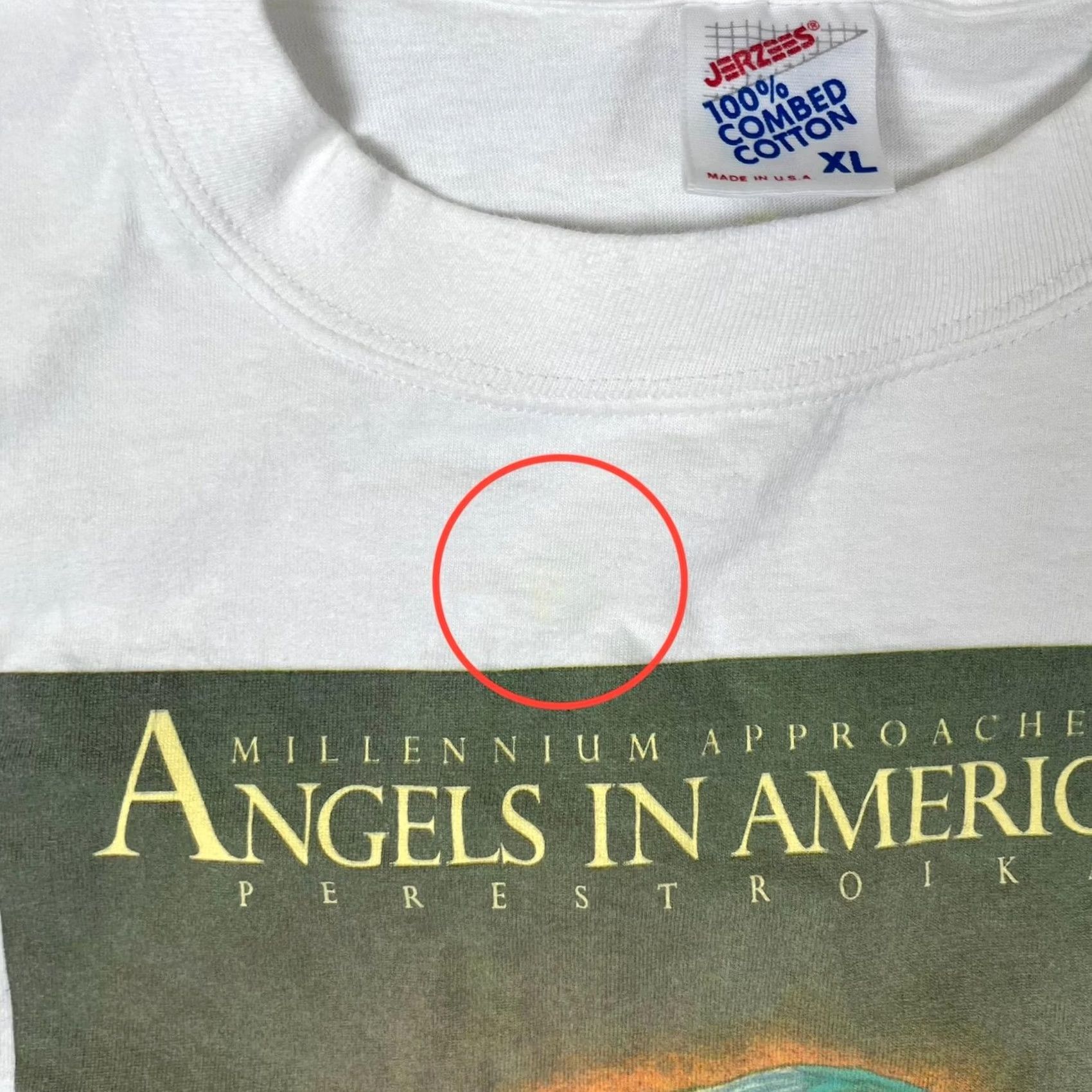 Jerzees VINTAGE Angels In America T-Shirt Mens XL White Milton Glaser Theater Graphic Nike Size US XL / EU 56 / 4 - 5 Thumbnail