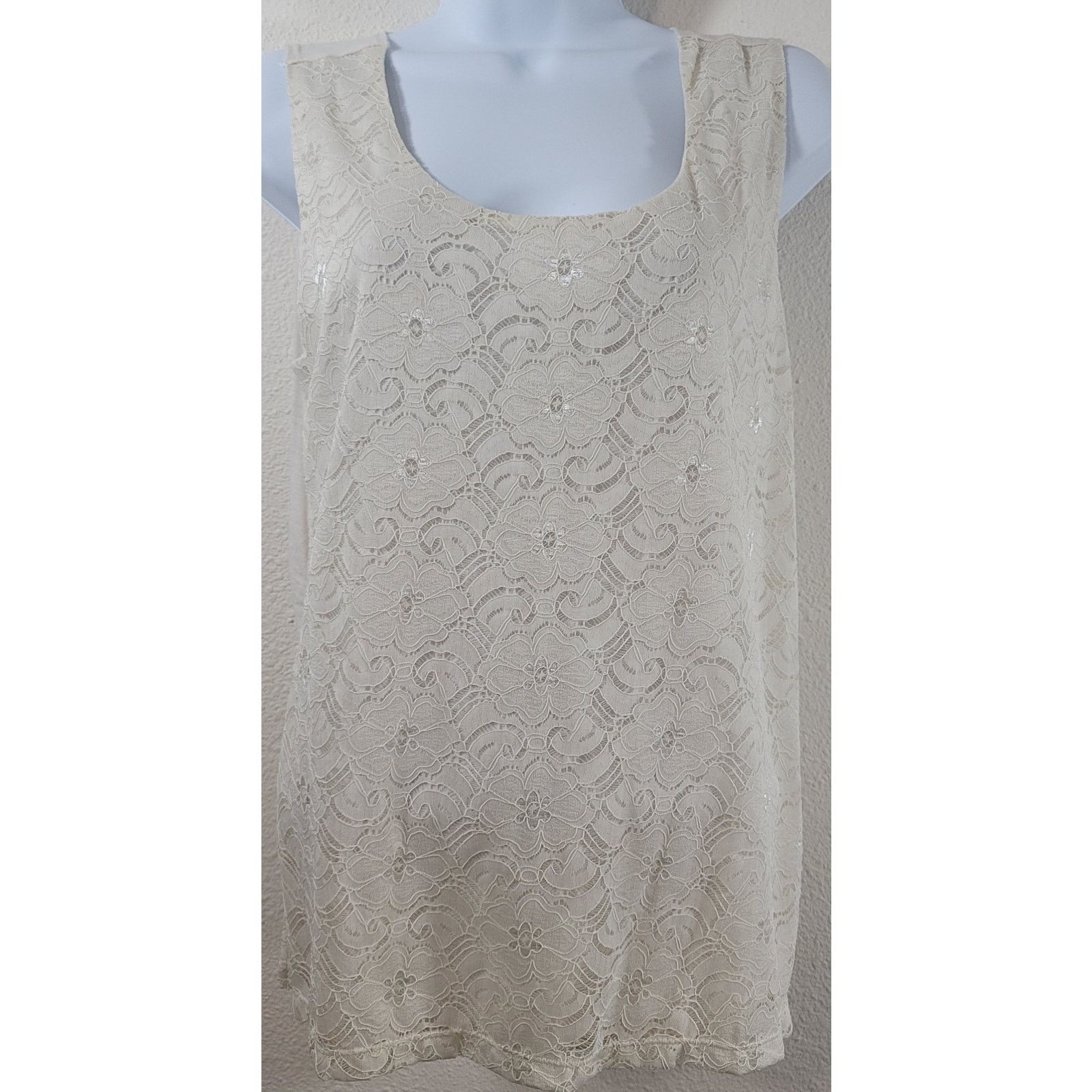 Other Draper's & Damon's Beige Lace Overlay Slub Top Medium NWT Size M / US 6-8 / IT 42-44 - 1 Thumbnail