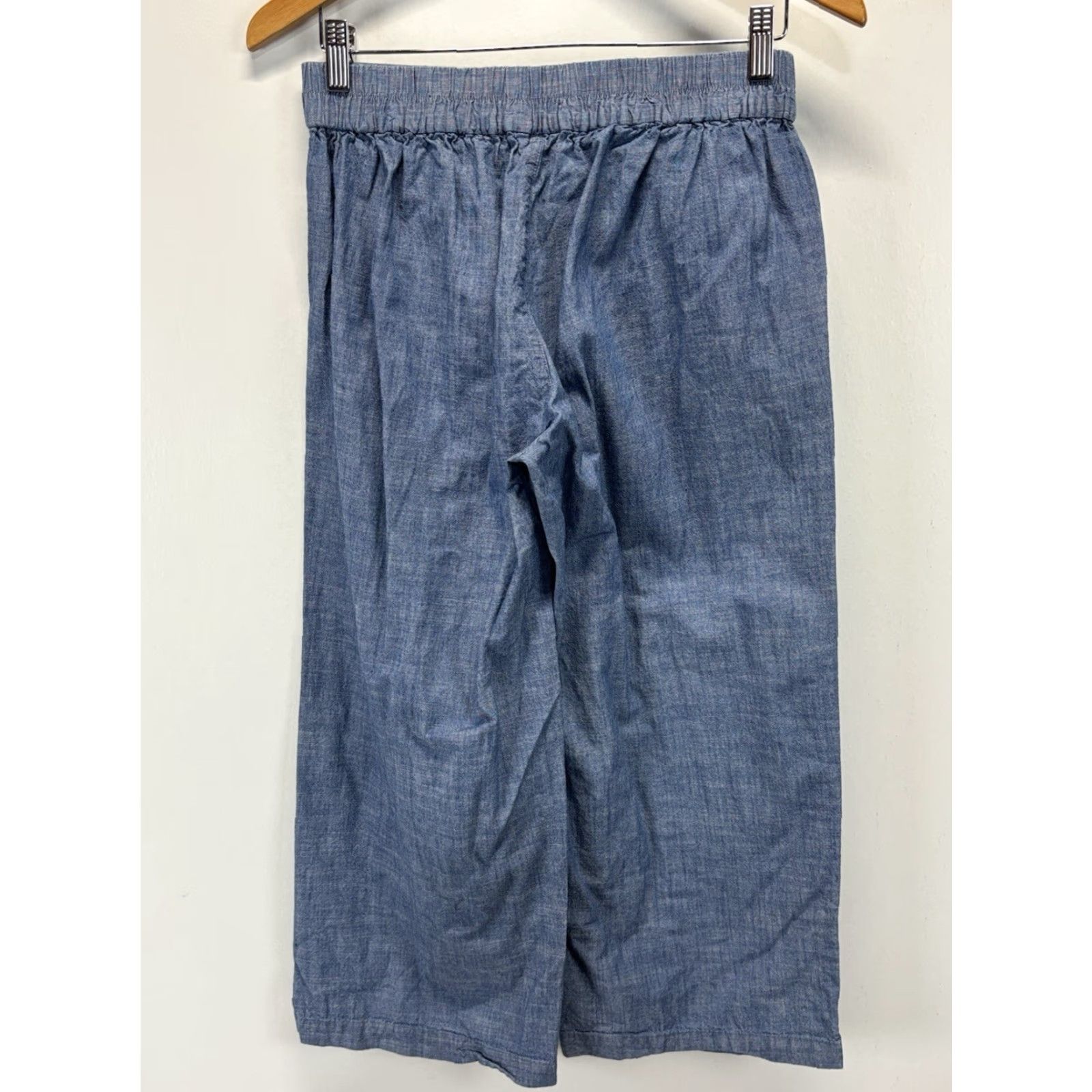 J.Crew J. Crew Chambray Crop Pants Sz 6 Women’s Blue Wide-Leg Tie Front Pull On - Cotton, Regular, Cropped, Solid, Pre-owned, Pre-Owned, Pants, Women, Size 6 Size 28" / US 6 / IT 42 - 3 Thumbnail
