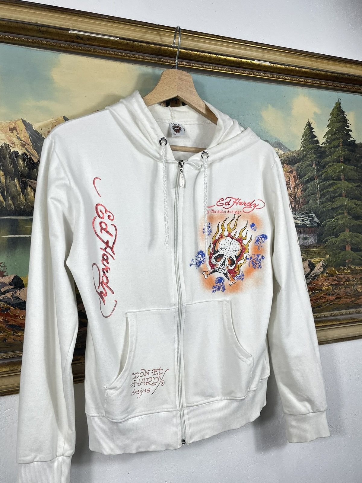 Christian Audigier × Ed Hardy × Vintage Ed Hardy Retro 00s Hoodie With Crystals Affliction Grunge Size US XS / EU 42 / 0 - 4 Thumbnail