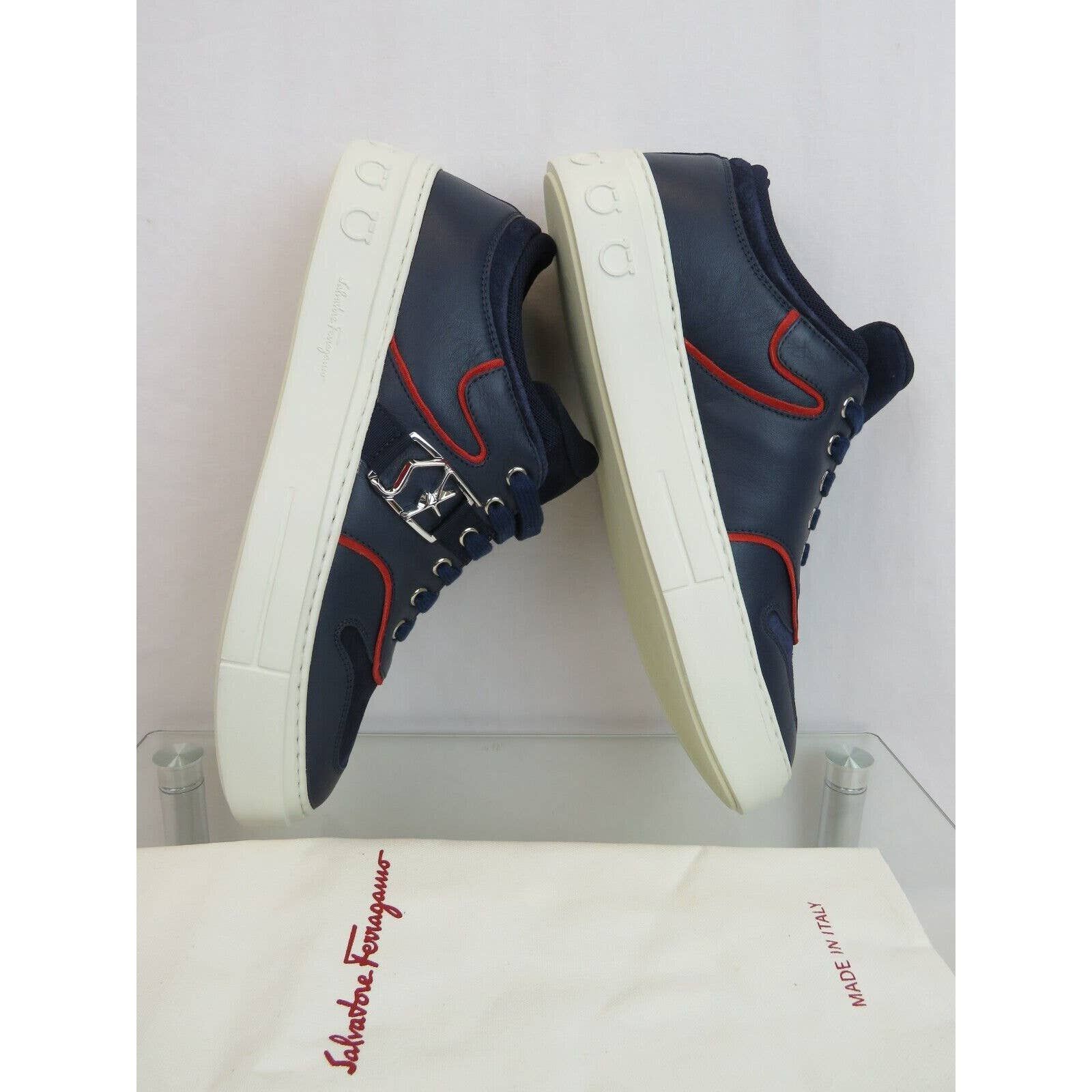 NORIS NAVY LEATHER RED SUEDE SF LOGO WHITE SNEAKERS 10 M