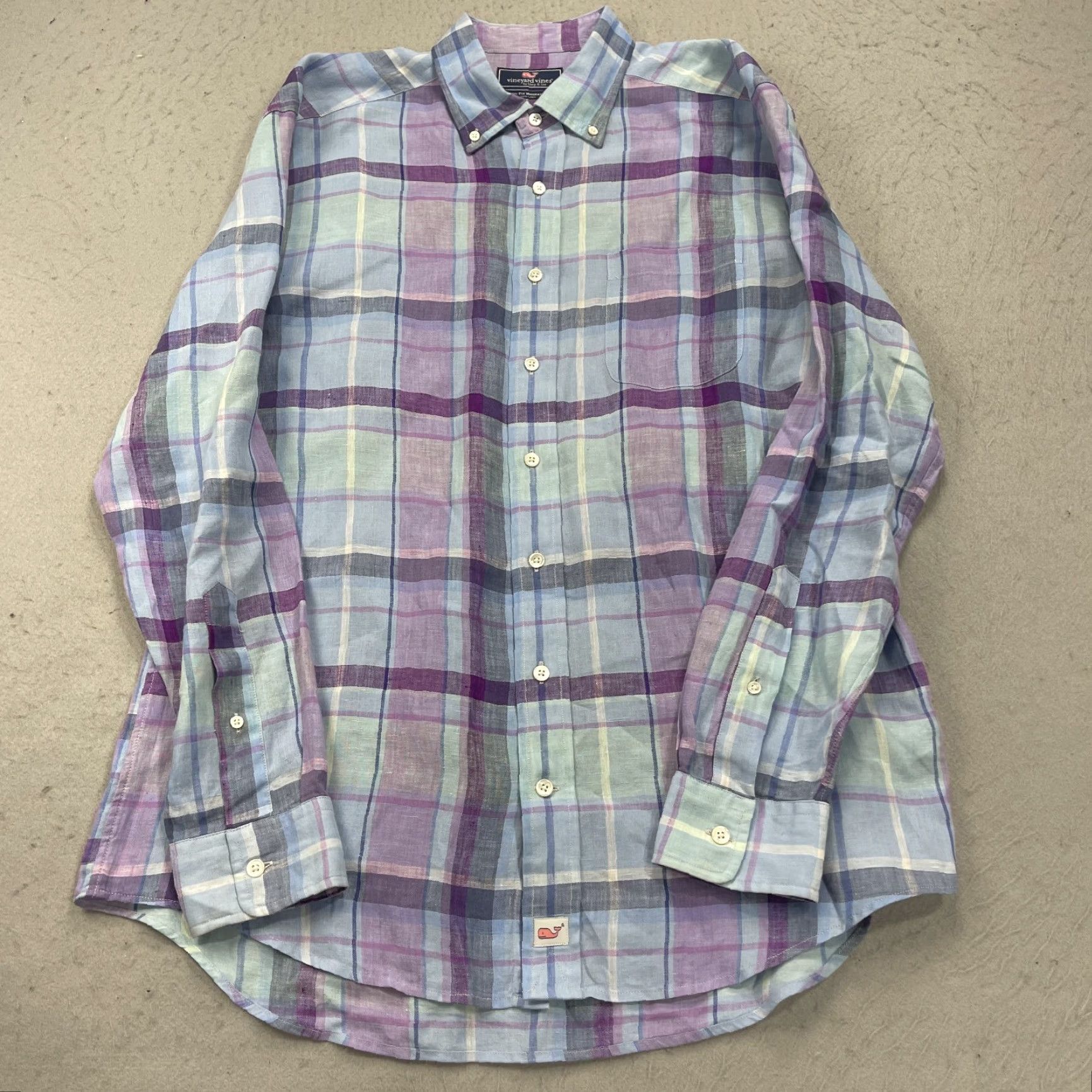 Vineyard Vines Vineyard Vines Shirt Mens Large Blue Purple Classic Fit Murray 100% Linen Whale Size US L / EU 52-54 / 3 - 2 Thumbnail
