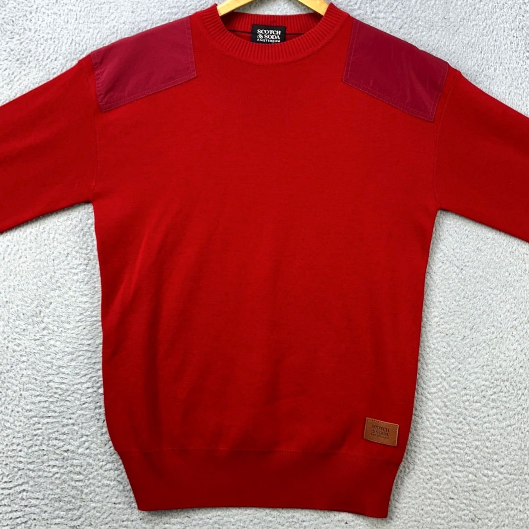 Scotch & Soda Scotch & Soda Merino Wool Blend Sweater Crewneck Mens Medium Red Shoulder Patch Size US M / EU 48-50 / 2 - 3 Thumbnail