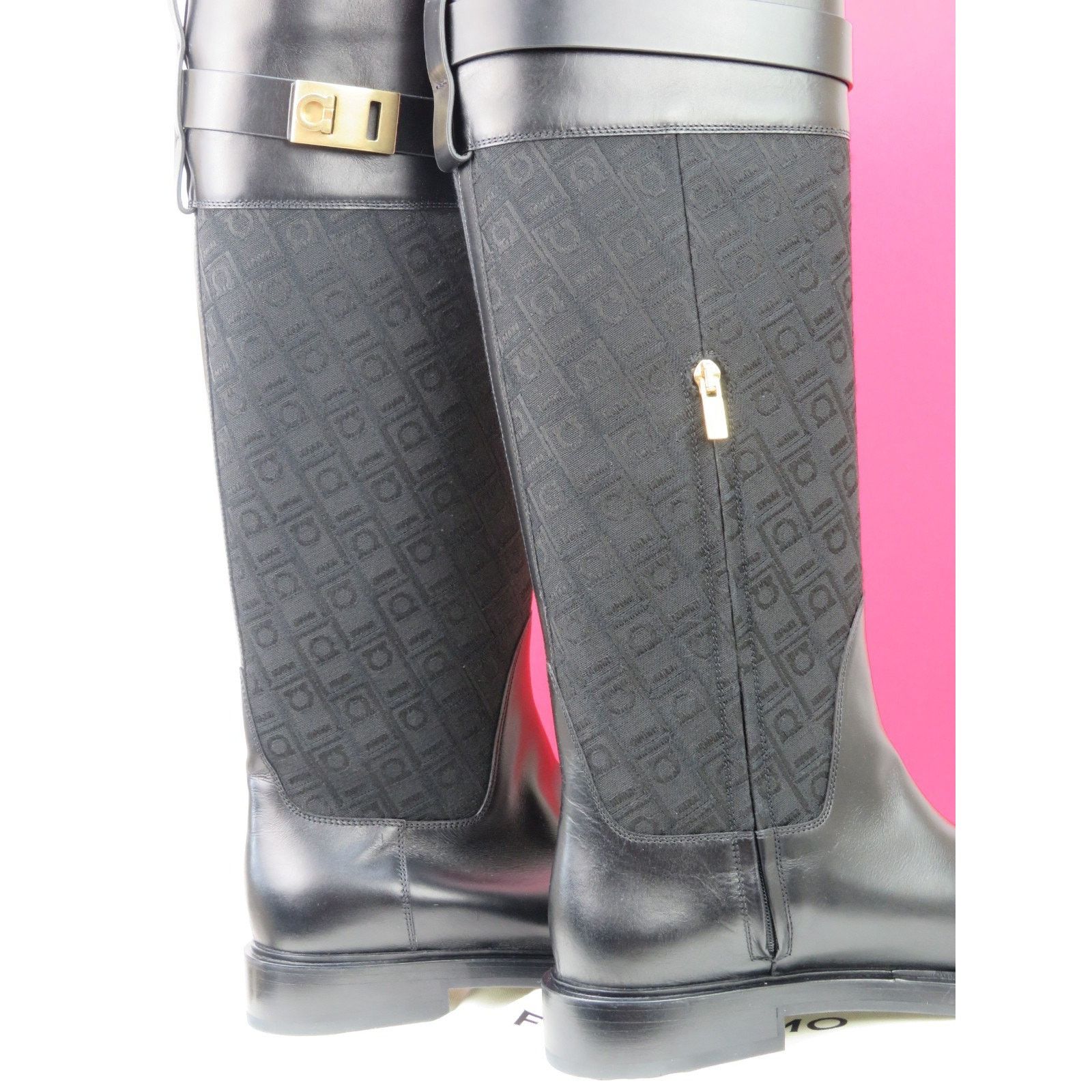 Salvatore Ferragamo FERRAGAMO ROLY BLACK LEATHER SUEDE GANCINI TALL BOOTS 8 C Size US 8 / IT 38 - 7 Thumbnail