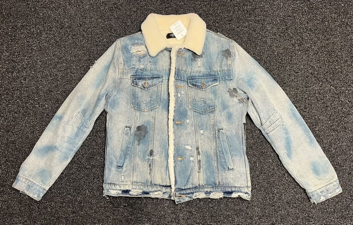 Amiri distressed shearling denim jacket best sale