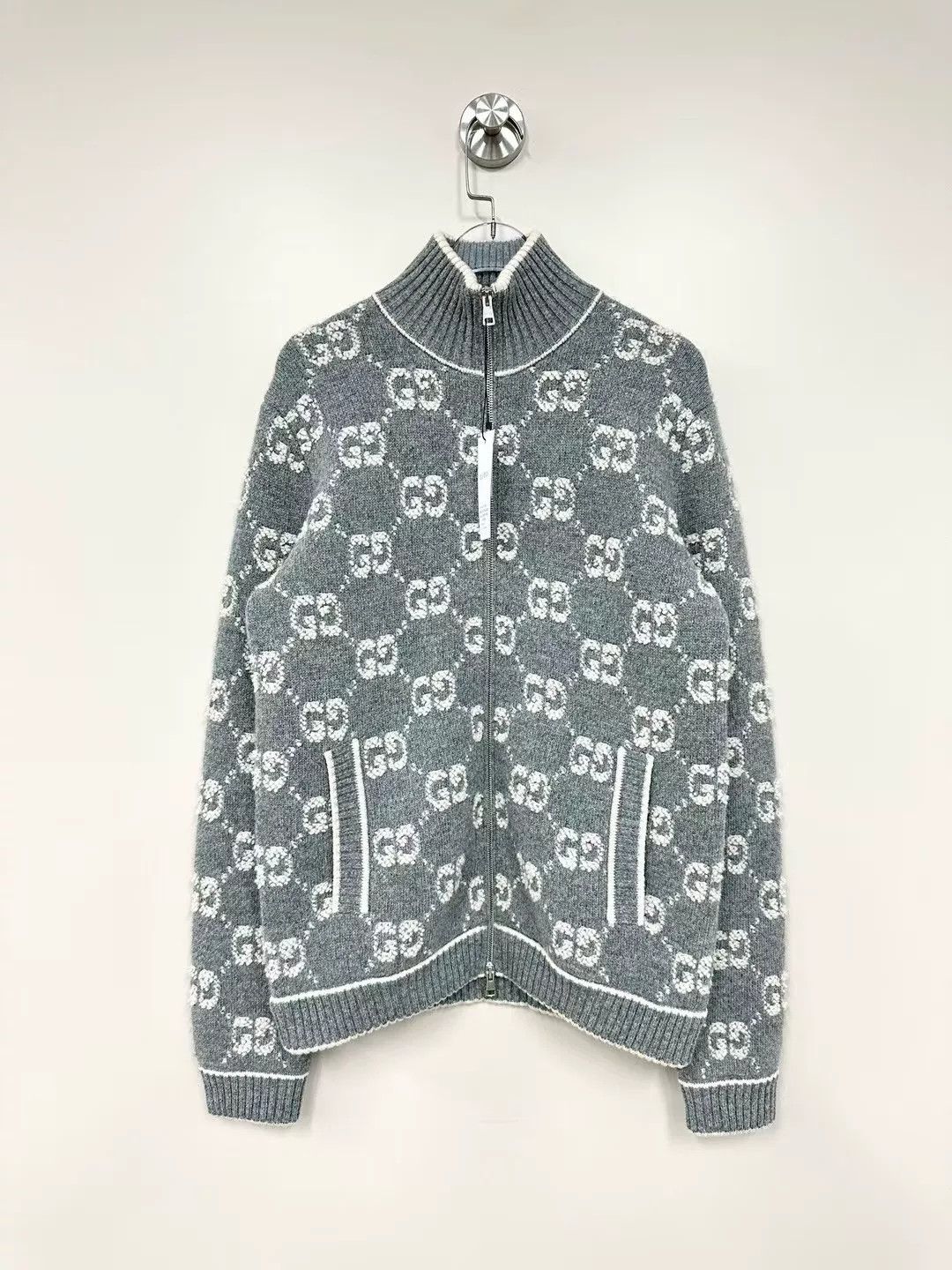 Gucci Gucci New Gray Double G Logo Zip Knit Jacket Size XS / US 0-2 / IT 36-38 - 1 Thumbnail