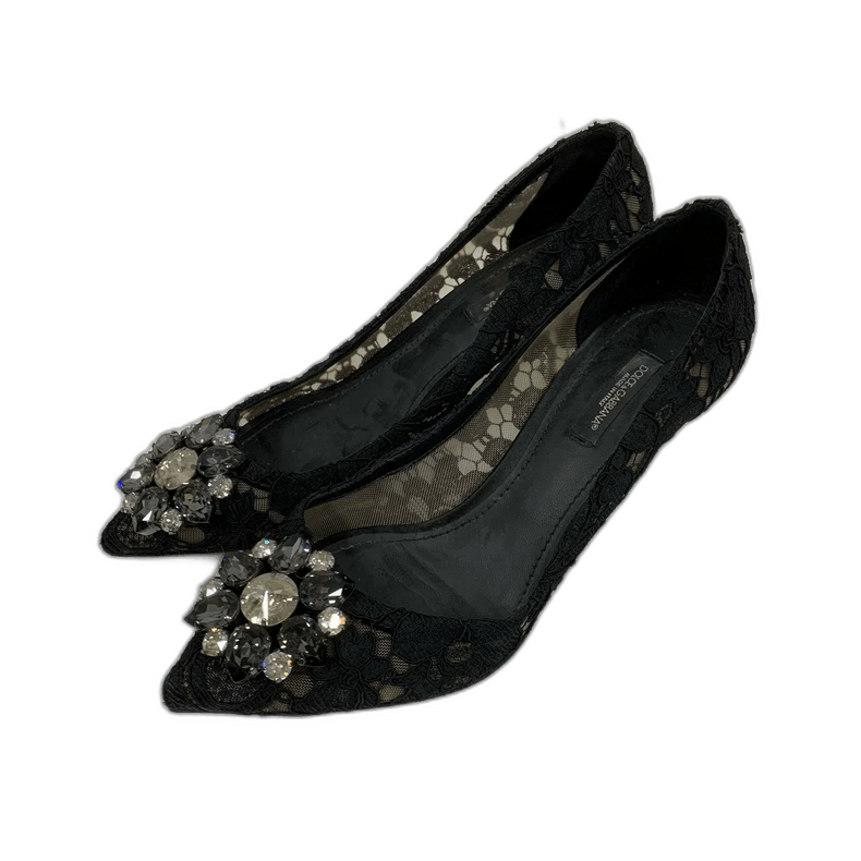 Dolce & Gabbana Black Lace High Heels with Rhinestones Size US 8 / IT 38 - 1 Thumbnail