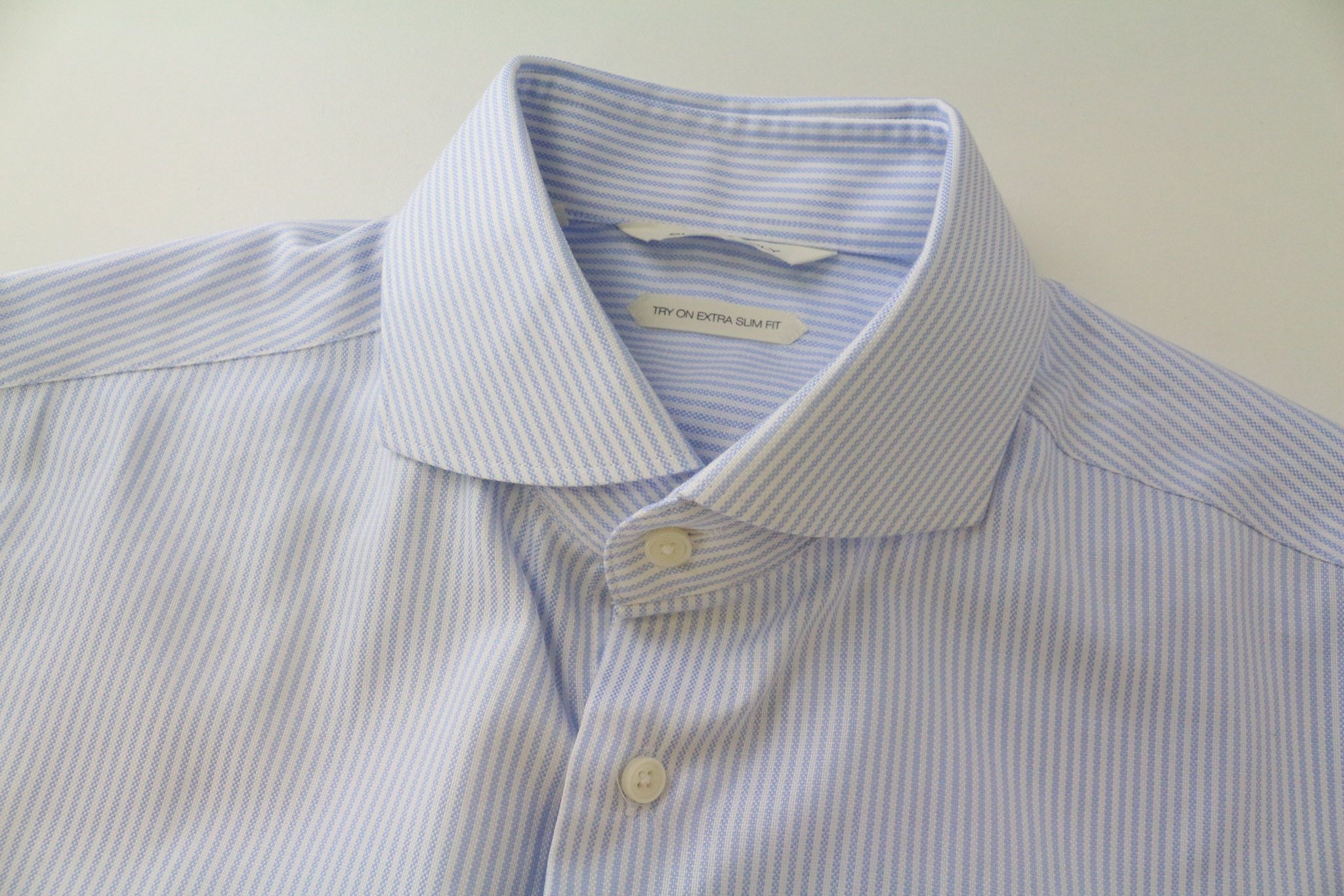 Suitsupply 39L/15 1/2L Extra Slim Blue Cotton Stripe Shirt 79435 Size 40R - 3 Thumbnail