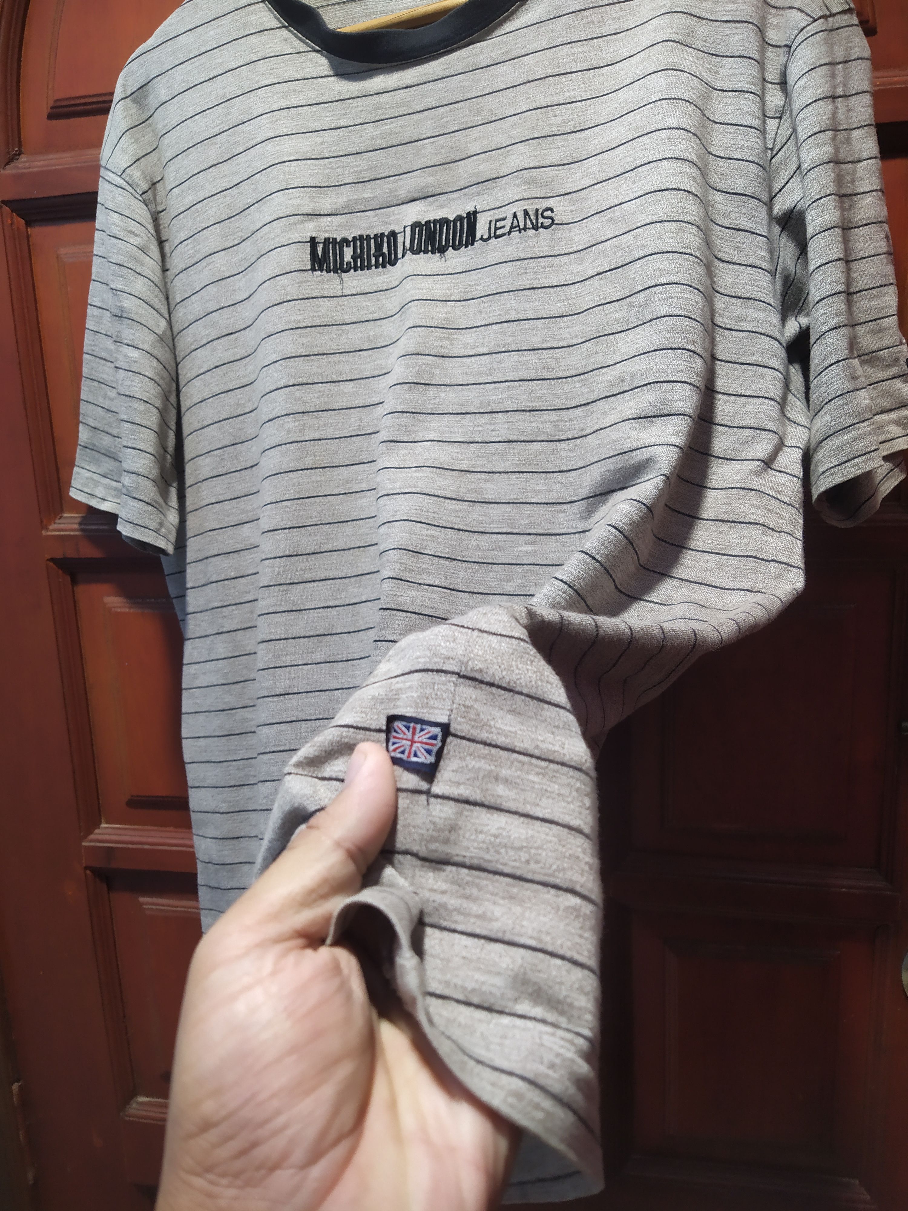 Michiko Koshino London VINTAGE Michiko London Jeans Striped Ringer Tee Gray Black Size US L / EU 52-54 / 3 - 5 Thumbnail