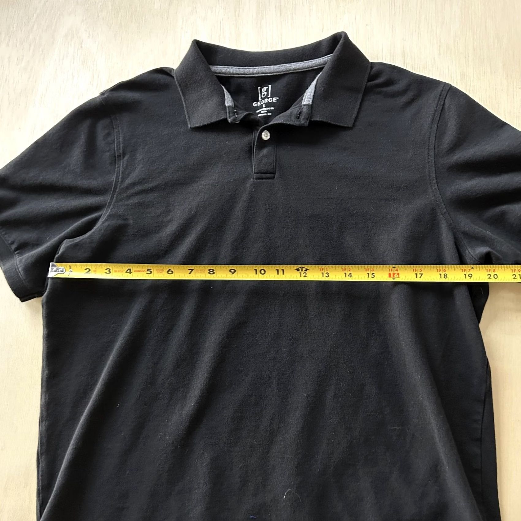 George George Polo Shirt Mens Large Black Solid Stretch Tagless Cotton Blend Casual Size US L / EU 52-54 / 3 - 6 Thumbnail