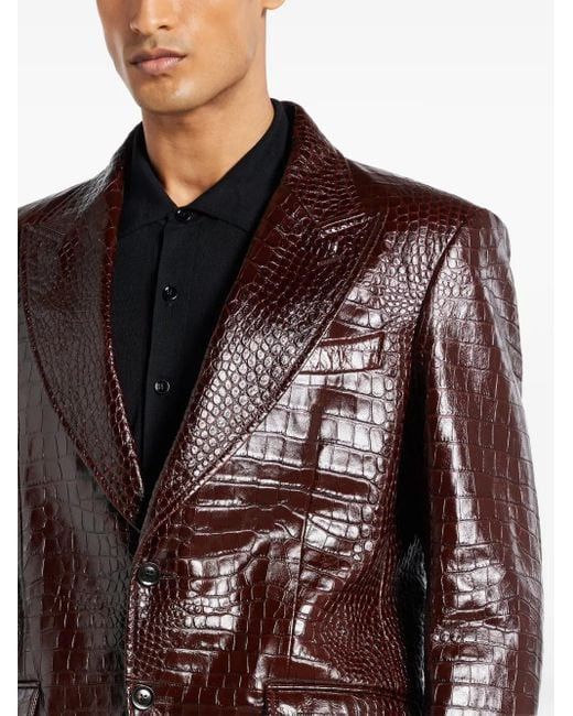 Tom Ford o1w1db10925 LJTO13 Croc-Effect Leather Blazer in Brown Size US L / EU 52-54 / 3 - 3 Thumbnail