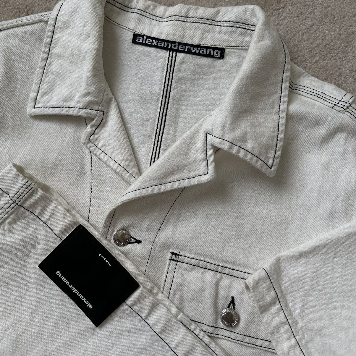 Alexander Wang × Designer Alexander Wang White Overdyed Denim Short Sleeve Shirt Size US M / EU 48-50 / 2 - 1 Thumbnail