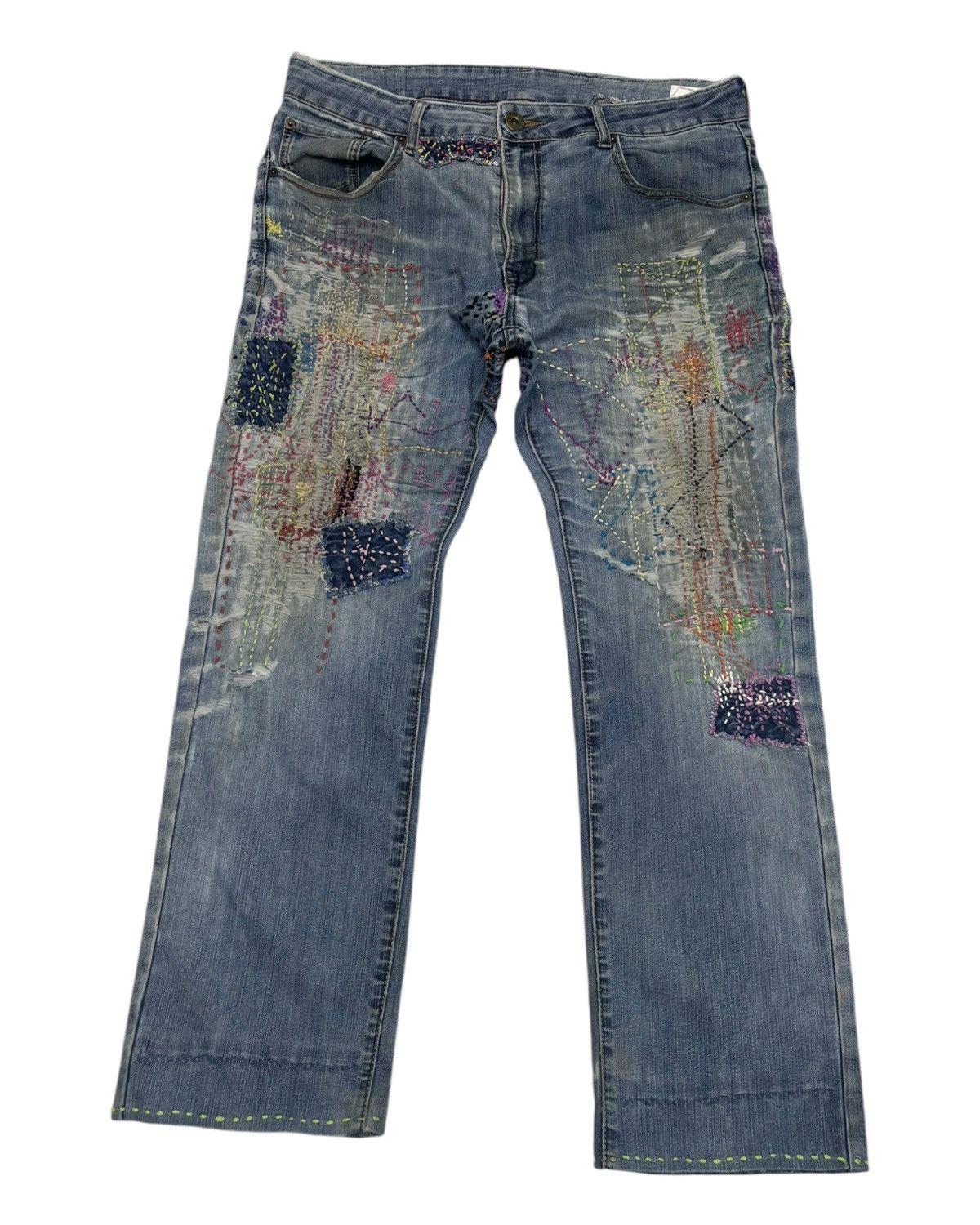 Japanese Brand Vintage Closshi Hand Knit Distressed Denim Jeans Size US 34 / EU 50 - 1 Thumbnail