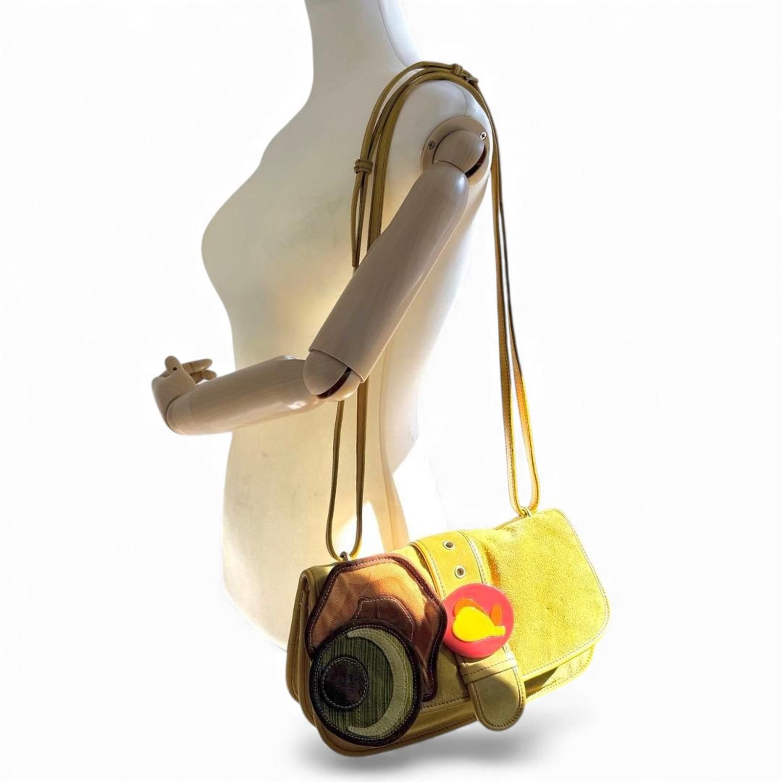 Miu Miu Miu Miu - Yellow Suede Shoulder Bag Decorative Accent Size ONE SIZE - 4 Thumbnail