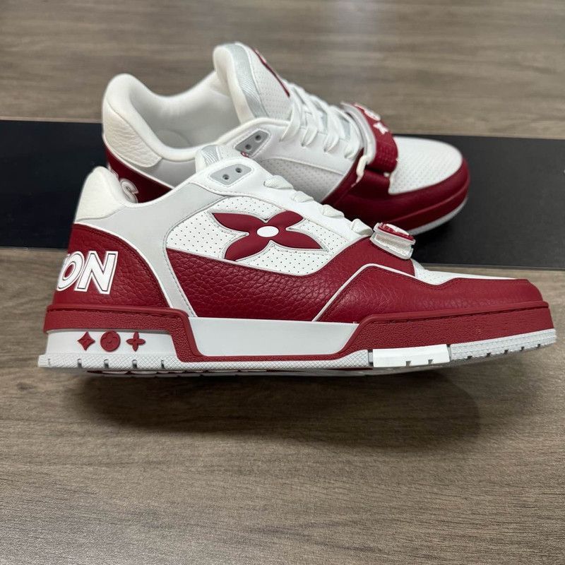 Louis Vuitton Louis Vuitton Red Leather Floral Low-Top Sneakers -2508 Size US 9.5 / EU 42-43 - 7 Thumbnail