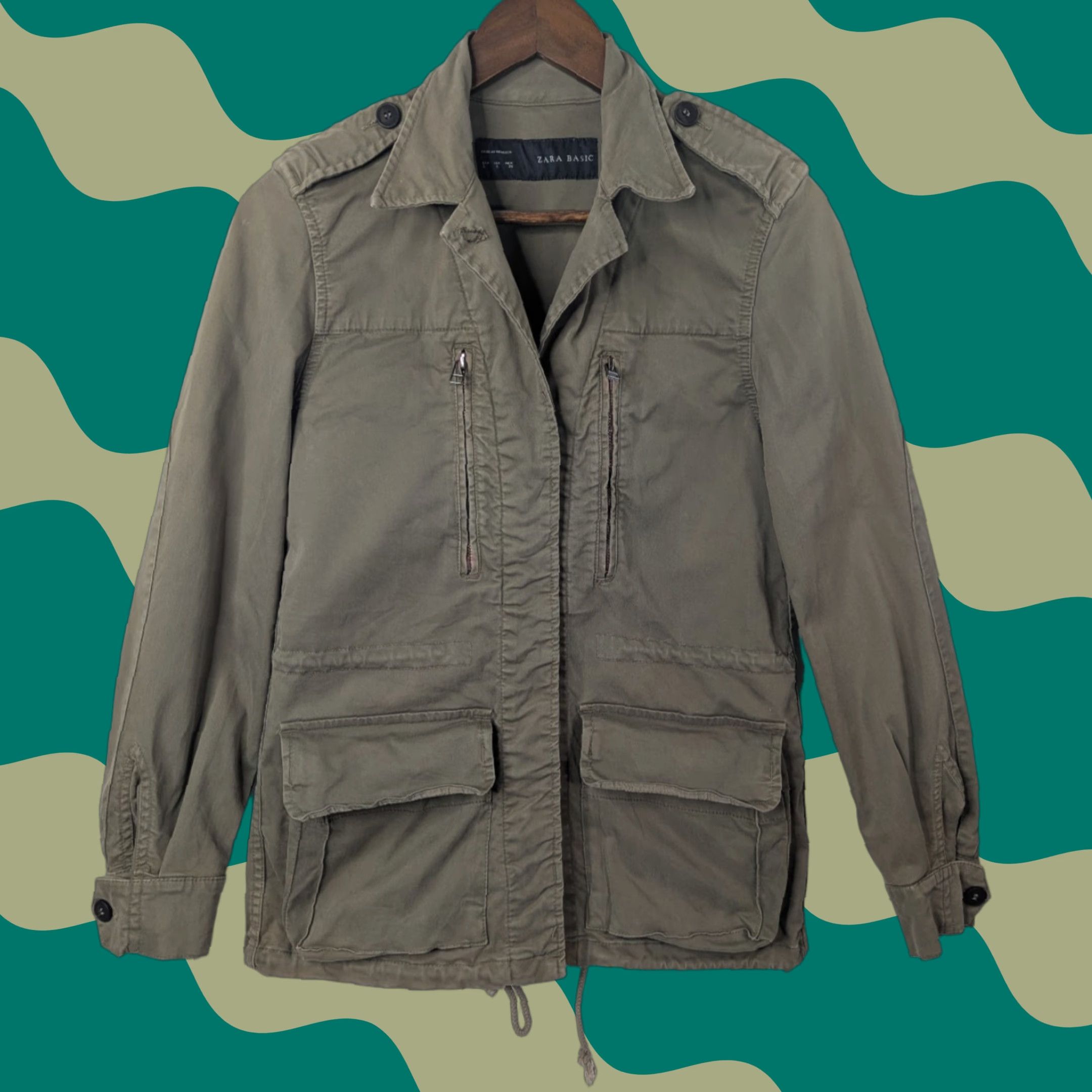 Zara VINTAGE Zara Basic Women Army Green Olive Military Utility Khaki Jacket Size Small Size S / US 4 / IT 40 - 1 Thumbnail