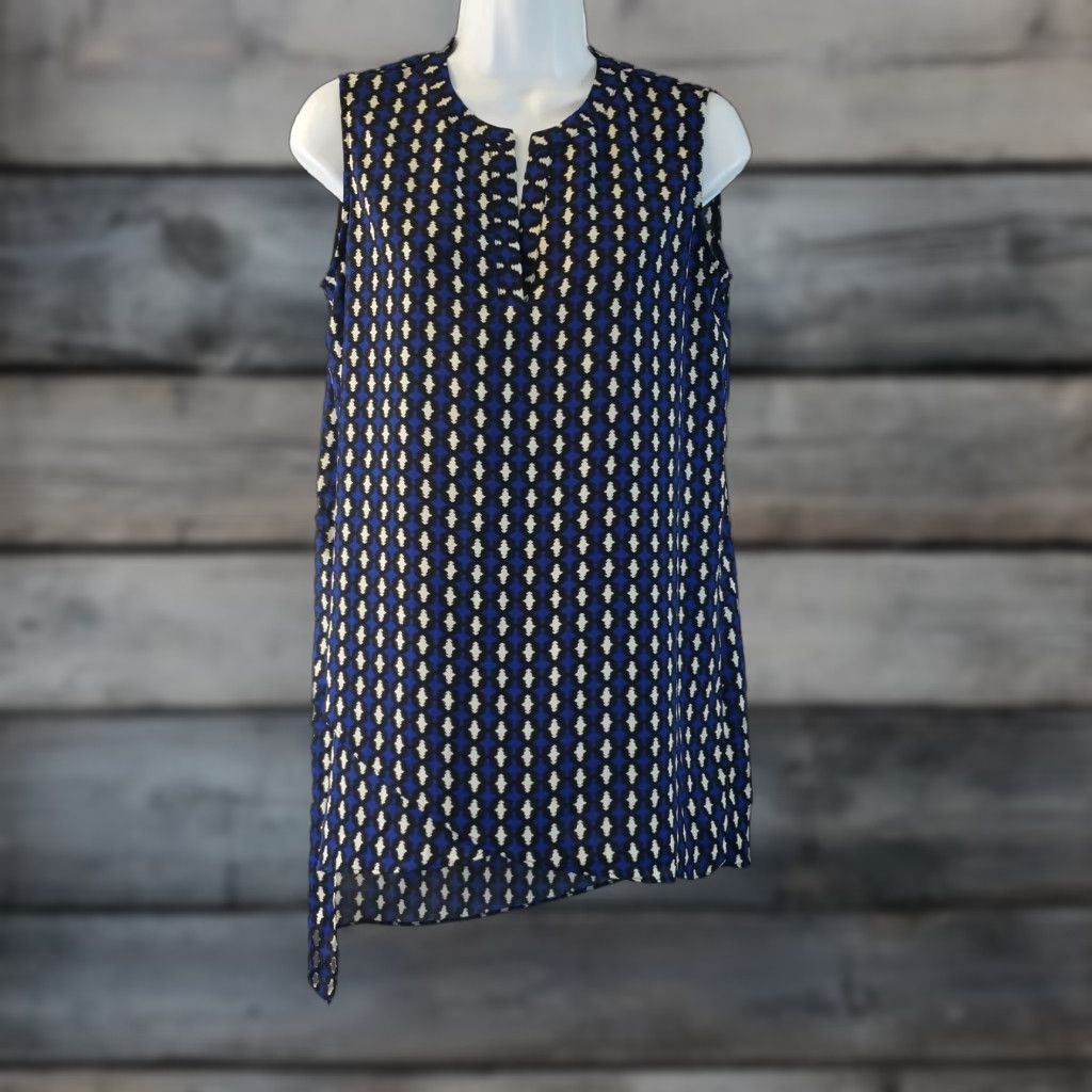 Vintage Pleione Womens Sleeveless Top XS Blue Black Asymmetrical Hem Shirt Womens XS Blouse Top Size XS / US 0-2 / IT 36-38 - 1 Thumbnail