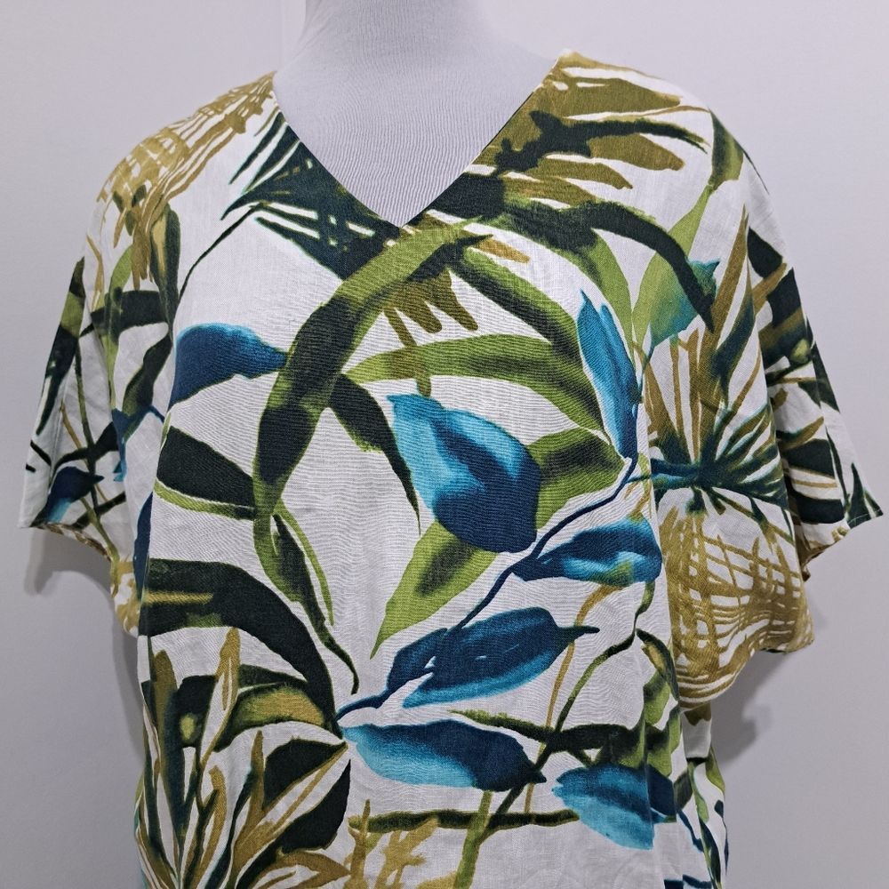 Chicos Chico's Linen Palm Print Tunic Wedge Short Dress Multi- Colo Size L / US 10 / IT 46 - 14 Thumbnail