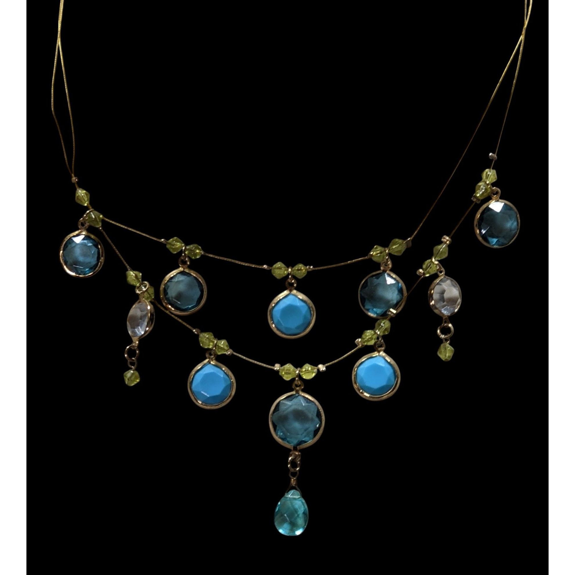 Other Elegant Blue And Green Gemmed Gold Tone Wire Necklace Size ONE SIZE - 4 Thumbnail