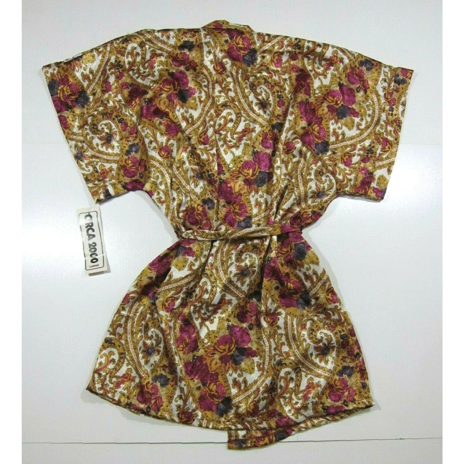 Nordstrom VINTAGE Circa 2000 Nordstrom Purple Gold Floral Satin Tie Short Robe Women Large Size 36" / US 14 / IT 50 - 2 Thumbnail