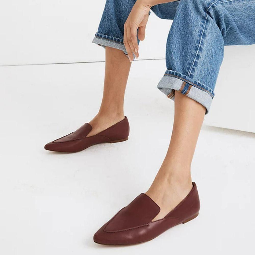 image of Madewell Frances Skimmer In Leather, Sold Out, In Pinot Noir Shoes in Red, Women's (Size 8)
