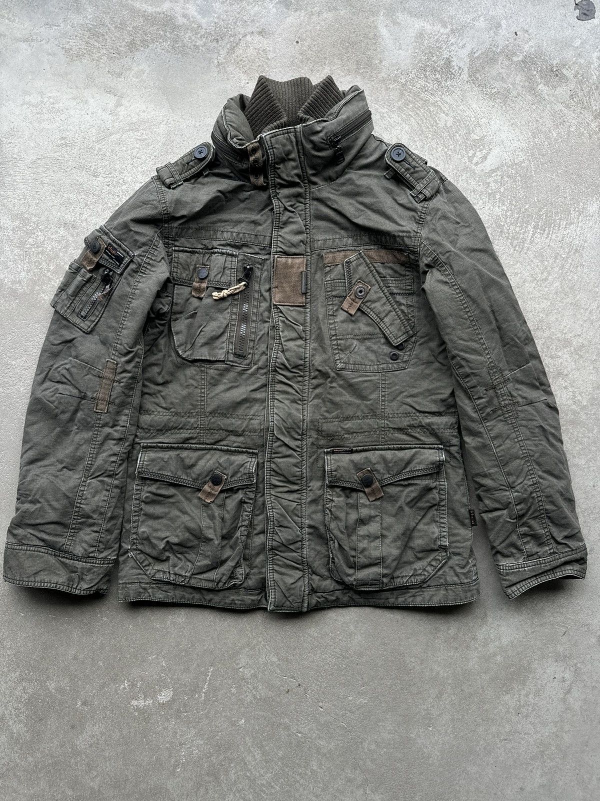 image of Khujo Washed Military Multipocket Cargo Jacket in Washed Green, Men's (Size Large)