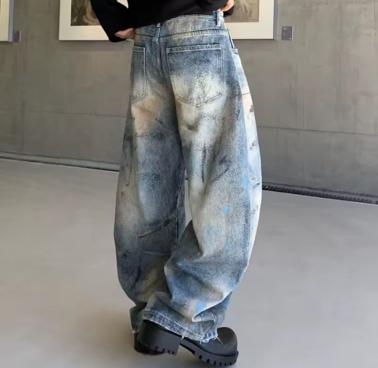 Jean Trendy Baggy Printed Streetwear Straight Washed Jeans Size US 32 / EU 48 - 5 Thumbnail