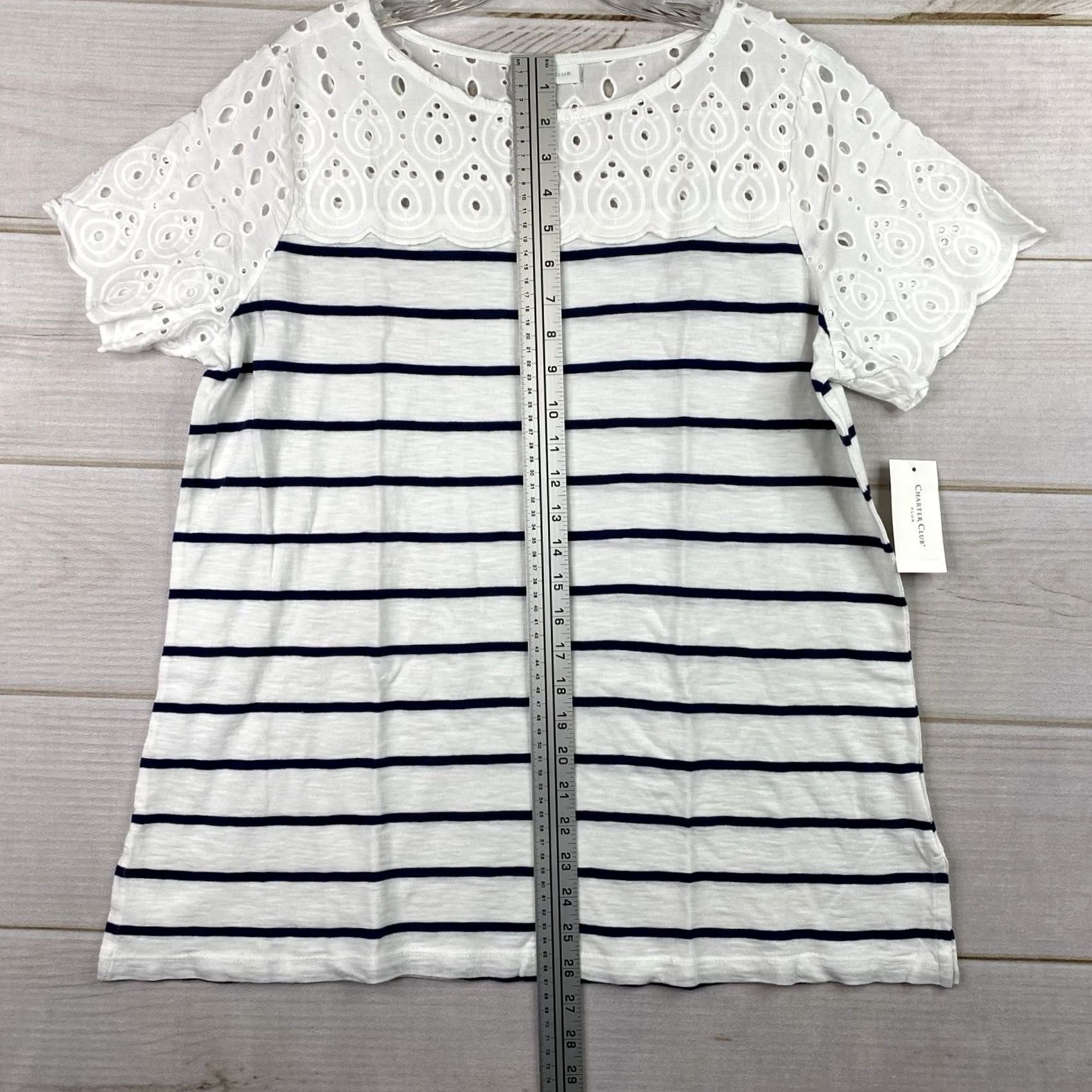 Charter Club Charter Club Shirt Womens 0X Blue Stripe Eyelet Trim Stretch Nautical Beach Size XL / US 12-14 / IT 48-50 - 4 Thumbnail