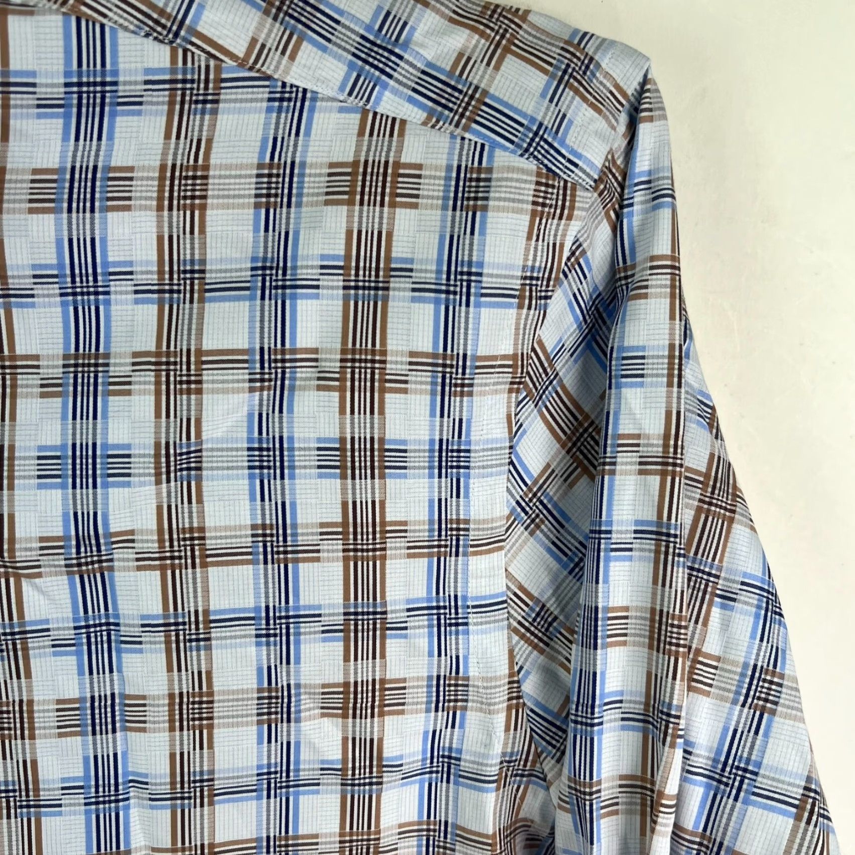 BUGATCHI Bugatchi Uomo Checked Button-Up Shirt Mens L Blue/Tan Regular Fit Long Sleeve Spread Collar Size US L / EU 52-54 / 3 - 2 Thumbnail
