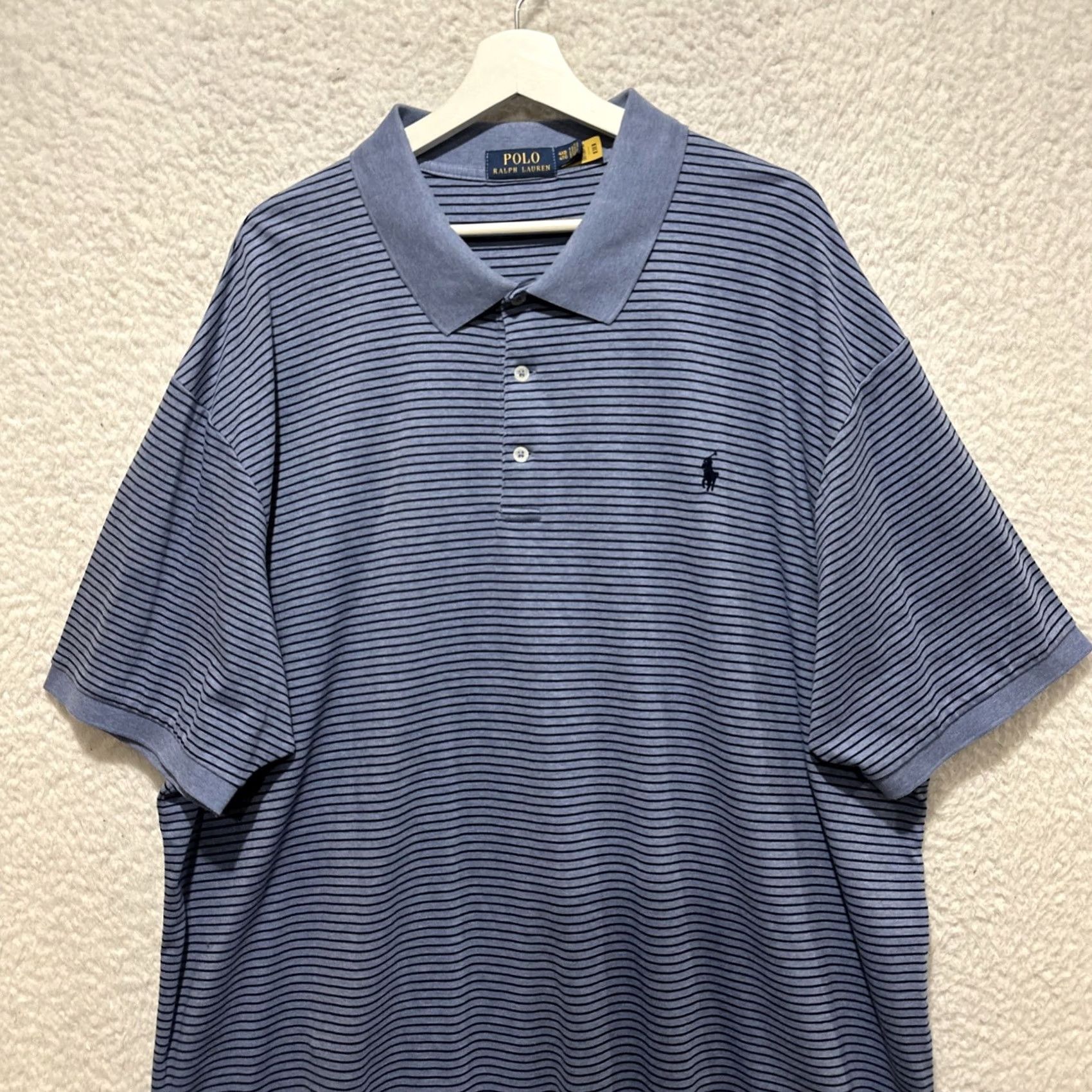 Polo Ralph Lauren VINTAGE? POLO RALPH LAUREN Pima Men 4XB Striped Short Sleeve Polo Shirt Blue Polo Shirt Big & Tall Mens Shirt Size US XXL / EU 58 / 5 - 4 Thumbnail