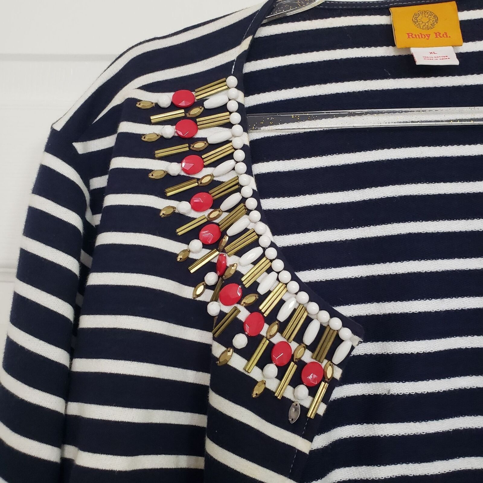 Designer Ruby Rd Beaded Open Front Cardigan Womens Size XL Stripe Size XL / US 12-14 / IT 48-50 - 2 Thumbnail