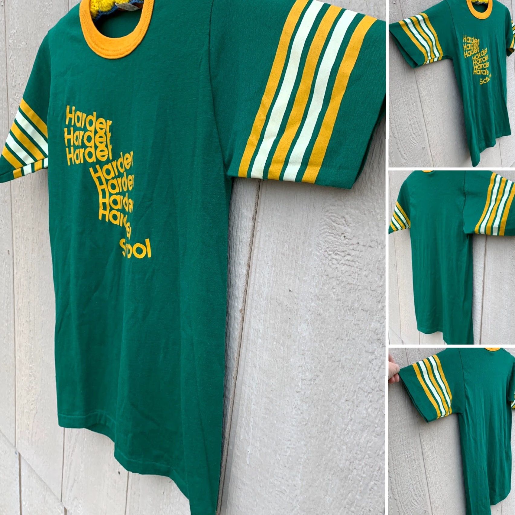 Velva Sheen VINTAGE Velva Sheen Harder School T Shirt Ringer Neck 70s 80s Made In USA M Green Graphic Tee Mens Size US M / EU 48-50 / 2 - 2 Thumbnail