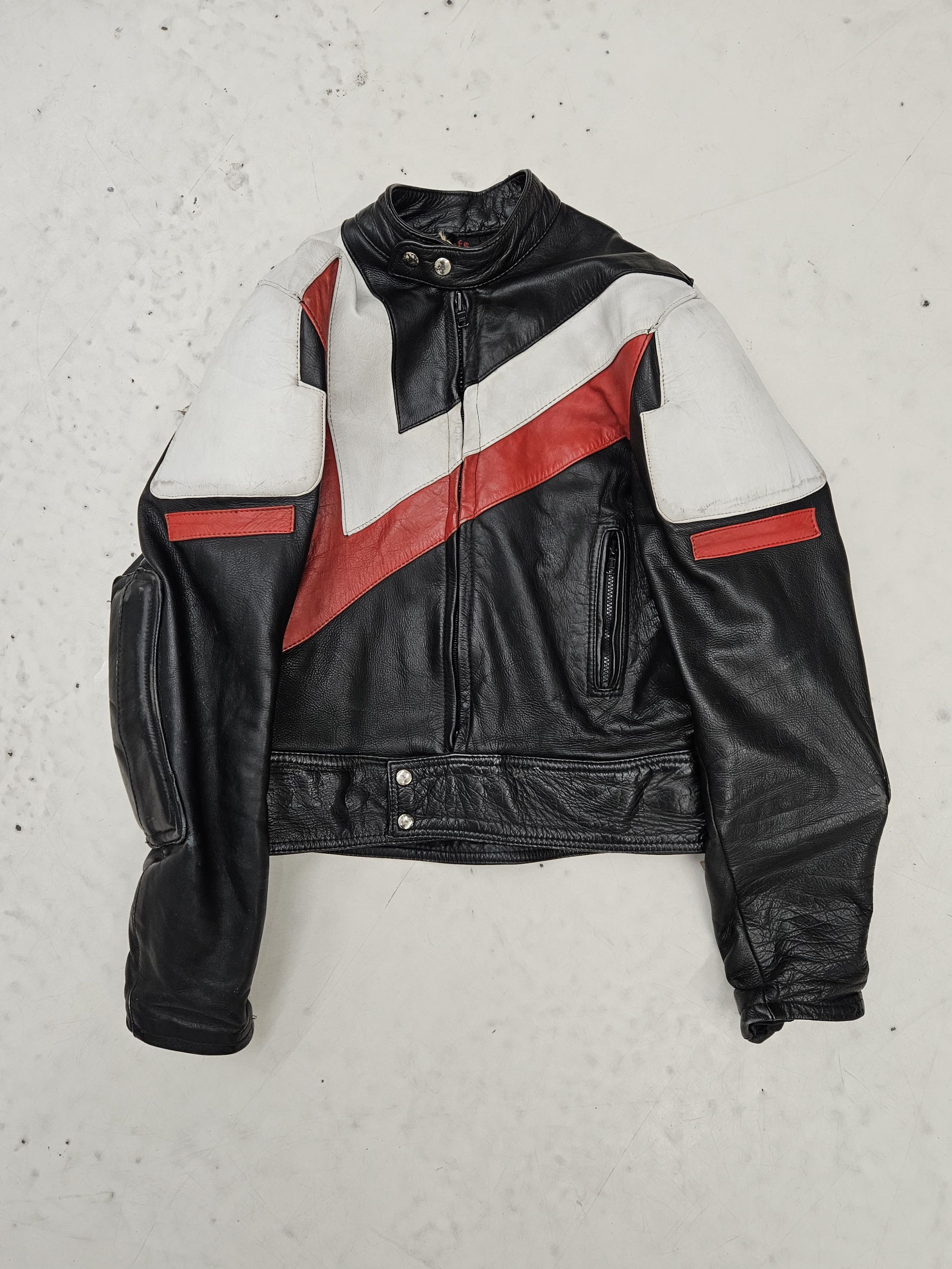 Vintage distressed biker racing leather jacket