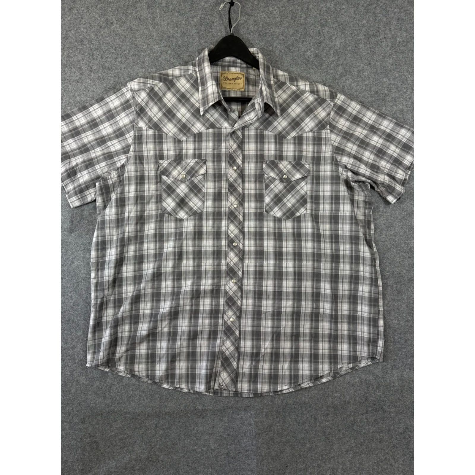 Wrangler Wrangler Shirt Mens 2XL Gray Plaid Pearl Snap Short Sleeve Cowboy Rodeo Western Size US XXL / EU 58 / 5 - 3 Thumbnail
