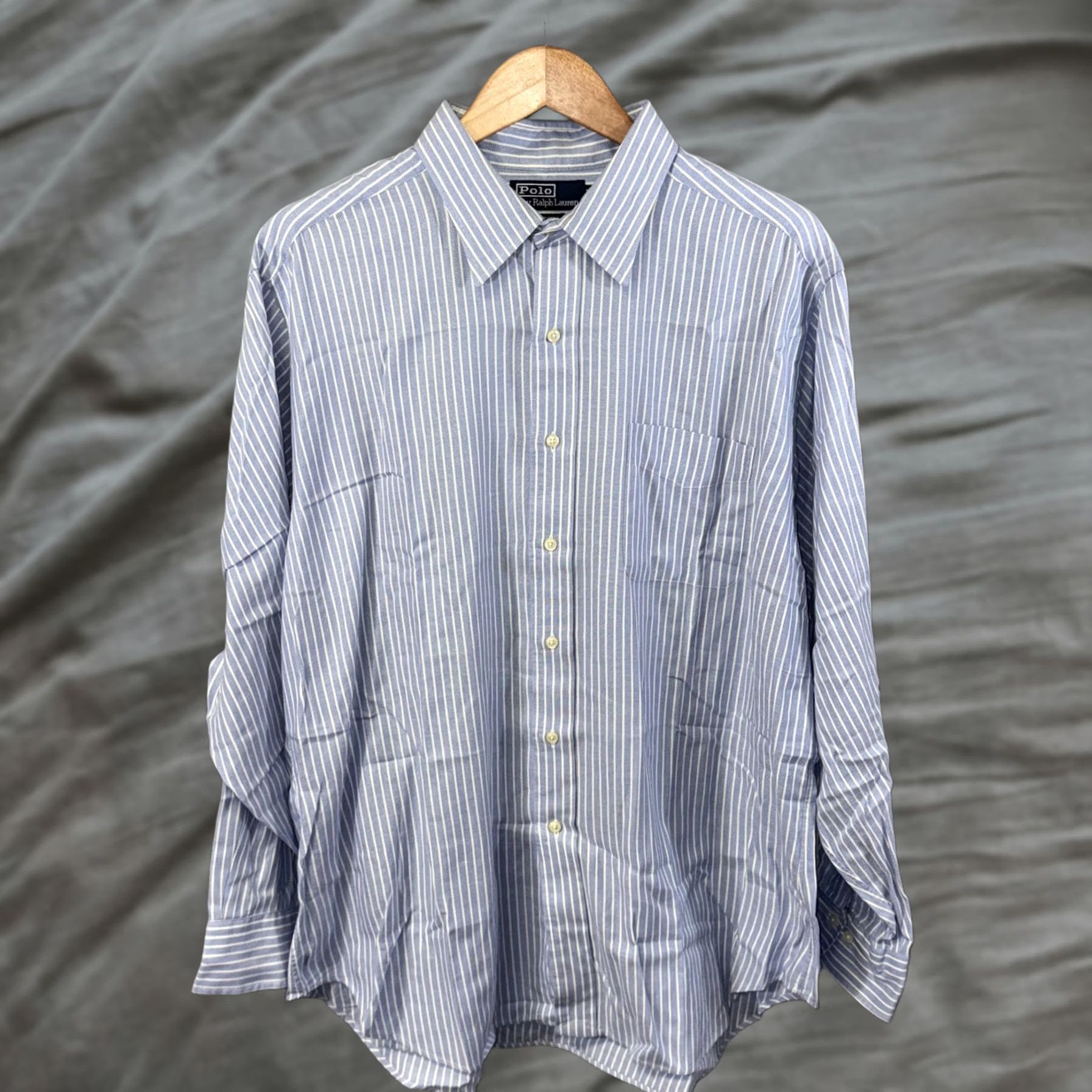 Polo Ralph Lauren Polo Ralph Lauren Shirt Mens XL Blue White Stripe Andrew 100% Cotton Long Sleeve Dress Shirt Size US XL / EU 56 / 4 - 1 Thumbnail