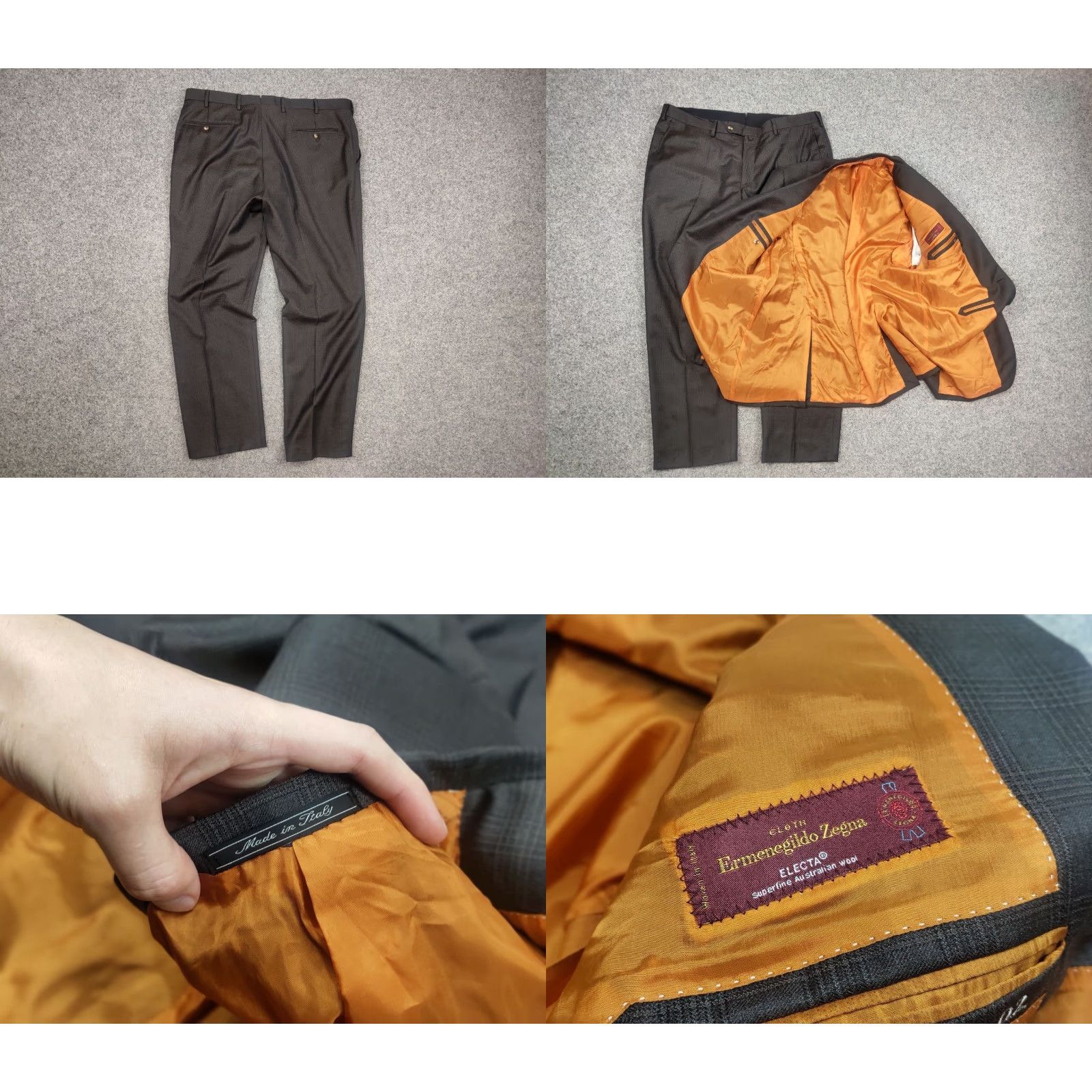 Ermenegildo Zegna Ermenegildo Zegna Electa Check brown Classic Wool Suit Blazer Pants XL Men's 2 Piece Wool Blazer Pants Check Brown City Classic 2 Piece Suit Mens Size 46R - 10 Thumbnail