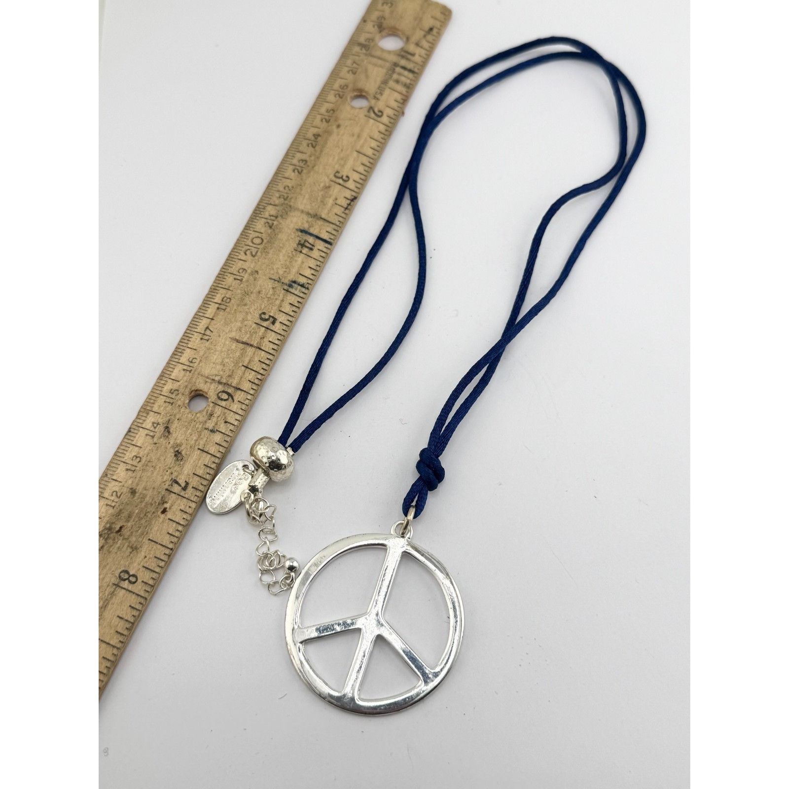 Vintage Silver peace sign with navy cord necklace Size ONE SIZE - 3 Thumbnail