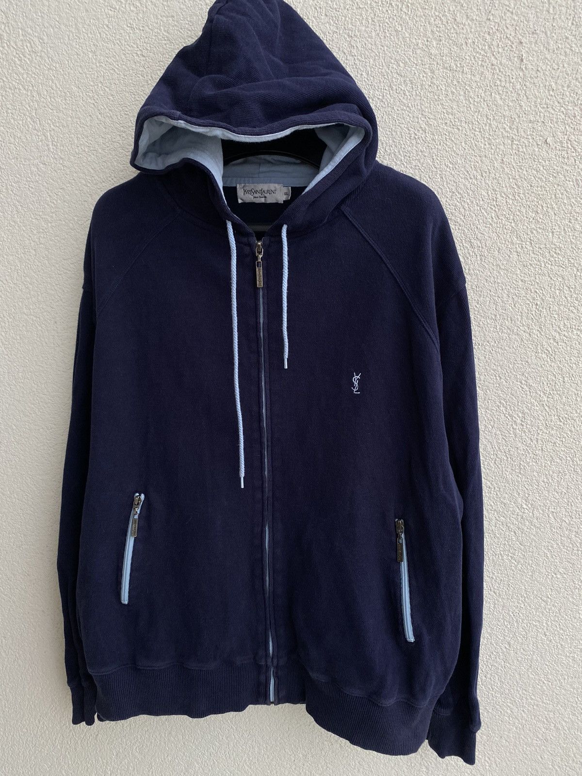 Yves Saint Laurent YSL Hoodie Zip YSL Sweatshirt Navy Size US XL / EU 56 / 4 - 1 Thumbnail