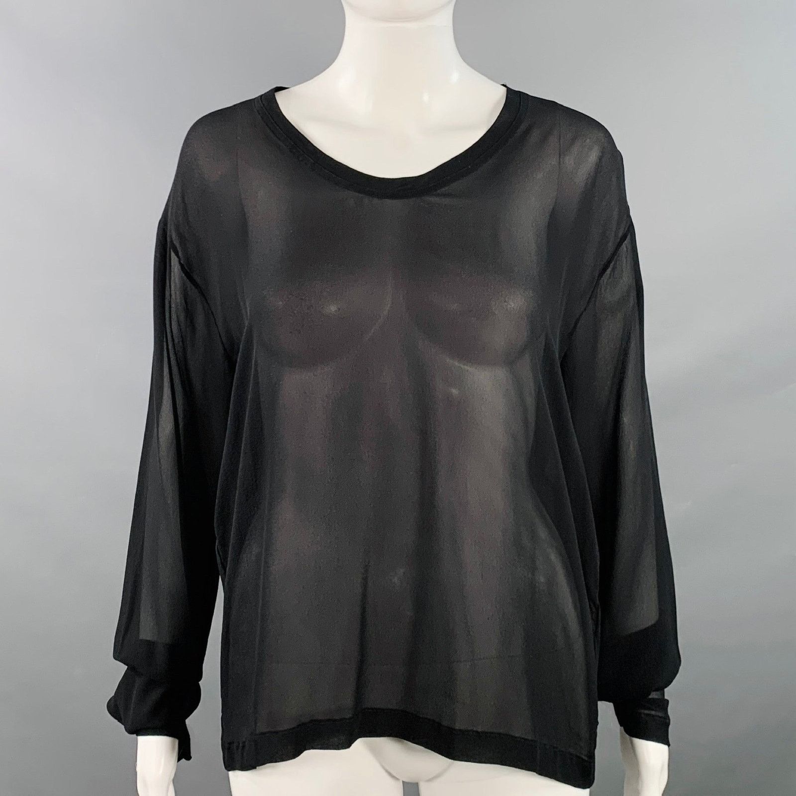 Yves Saint Laurent Size M Black Silk Sheer Extra Long Sleeve Casual Top Size M / US 6-8 / IT 42-44 - 1 Thumbnail